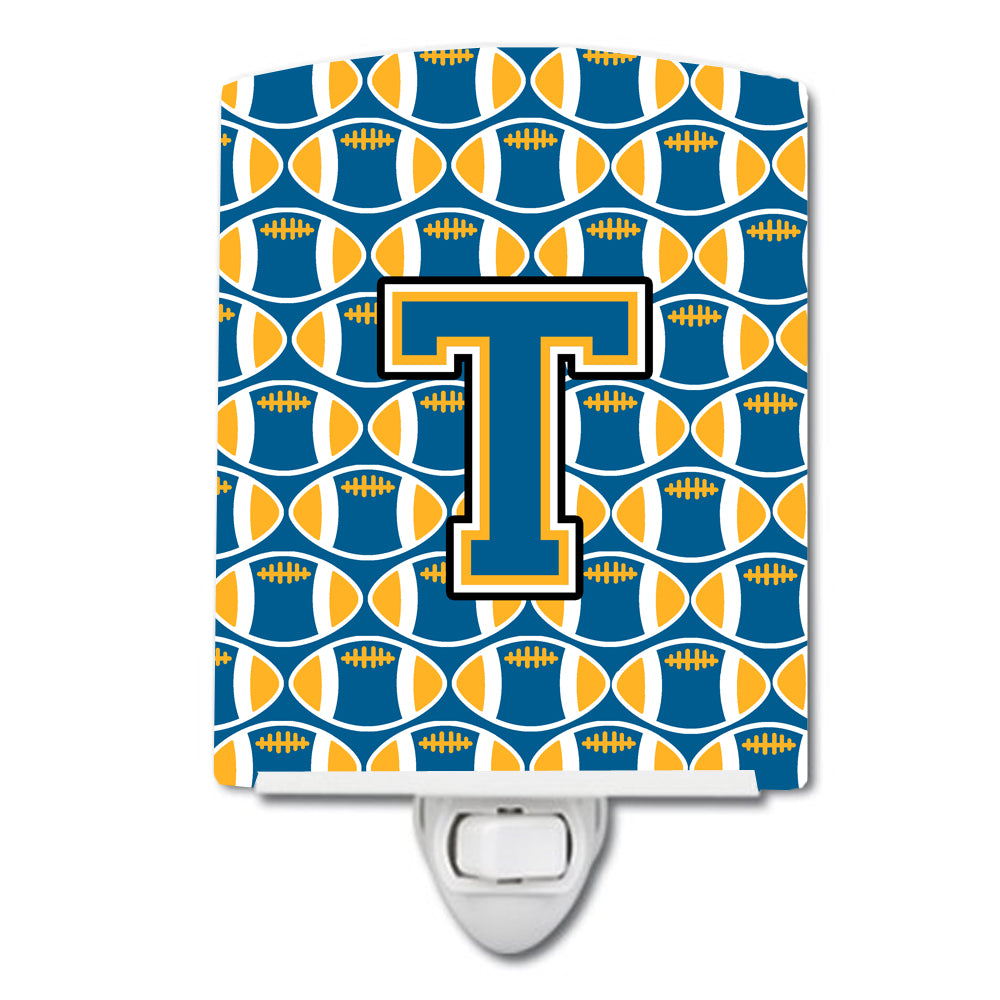 Letter T Football Blue and Gold Ceramic Night Light CJ1077-TCNL - the-store.com