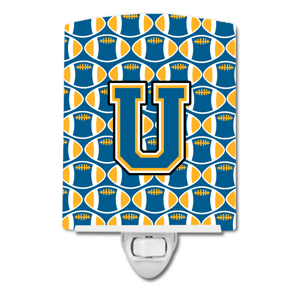 Letter U Football Blue and Gold Ceramic Night Light CJ1077-UCNL - the-store.com