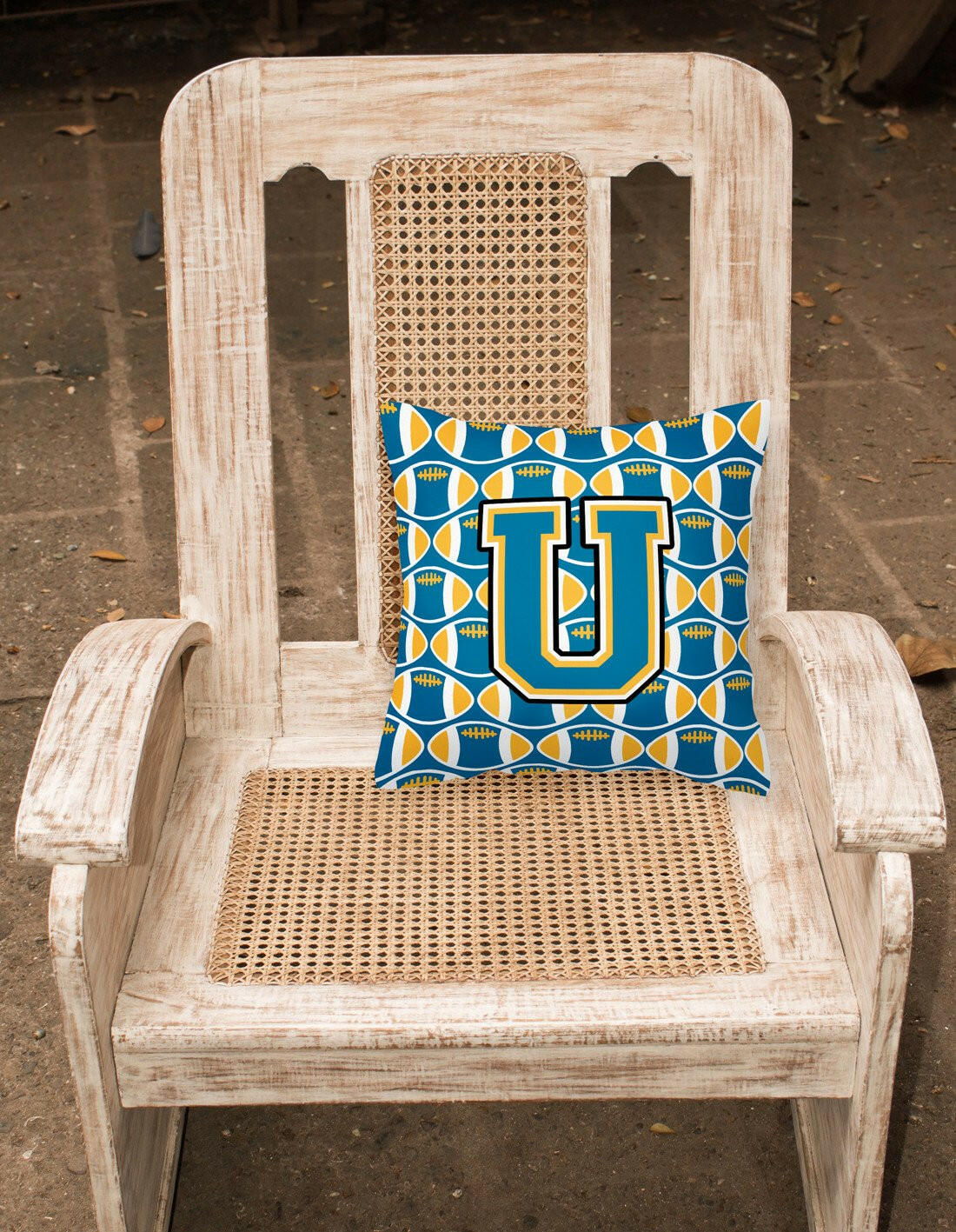 Letter U Football Blue and Gold Fabric Decorative Pillow CJ1077-UPW1414 by Caroline's Treasures