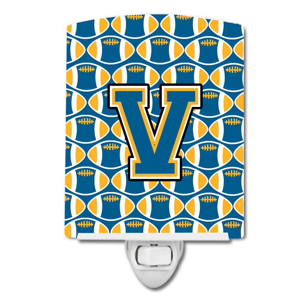 Letter V Football Blue and Gold Ceramic Night Light CJ1077-VCNL - the-store.com