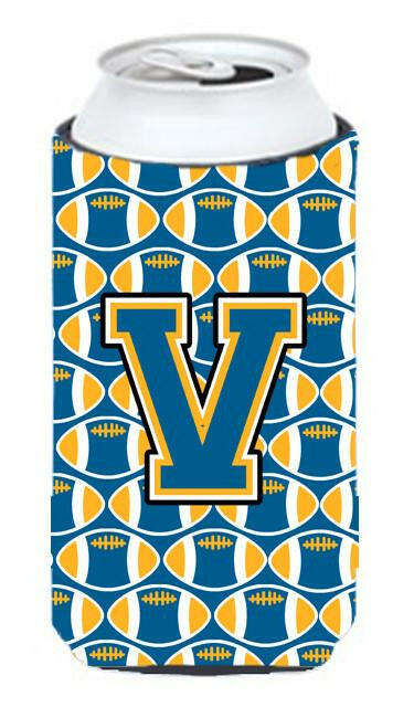 Letter V Football Blue and Gold Tall Boy Beverage Insulator Hugger CJ1077-VTBC by Caroline's Treasures