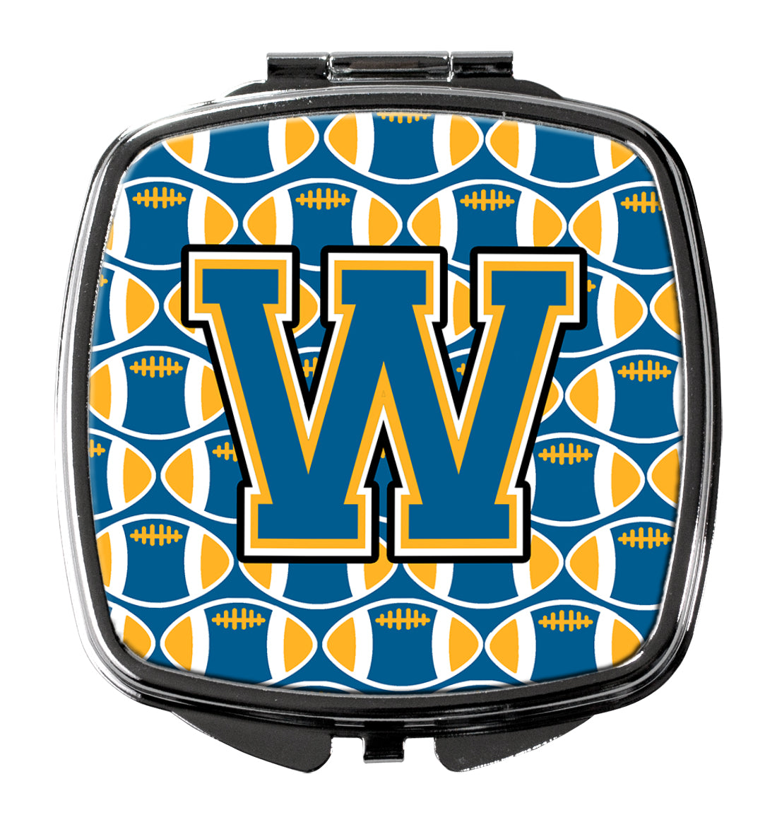 Letter W Football Blue and Gold Compact Mirror CJ1077-WSCM  the-store.com.