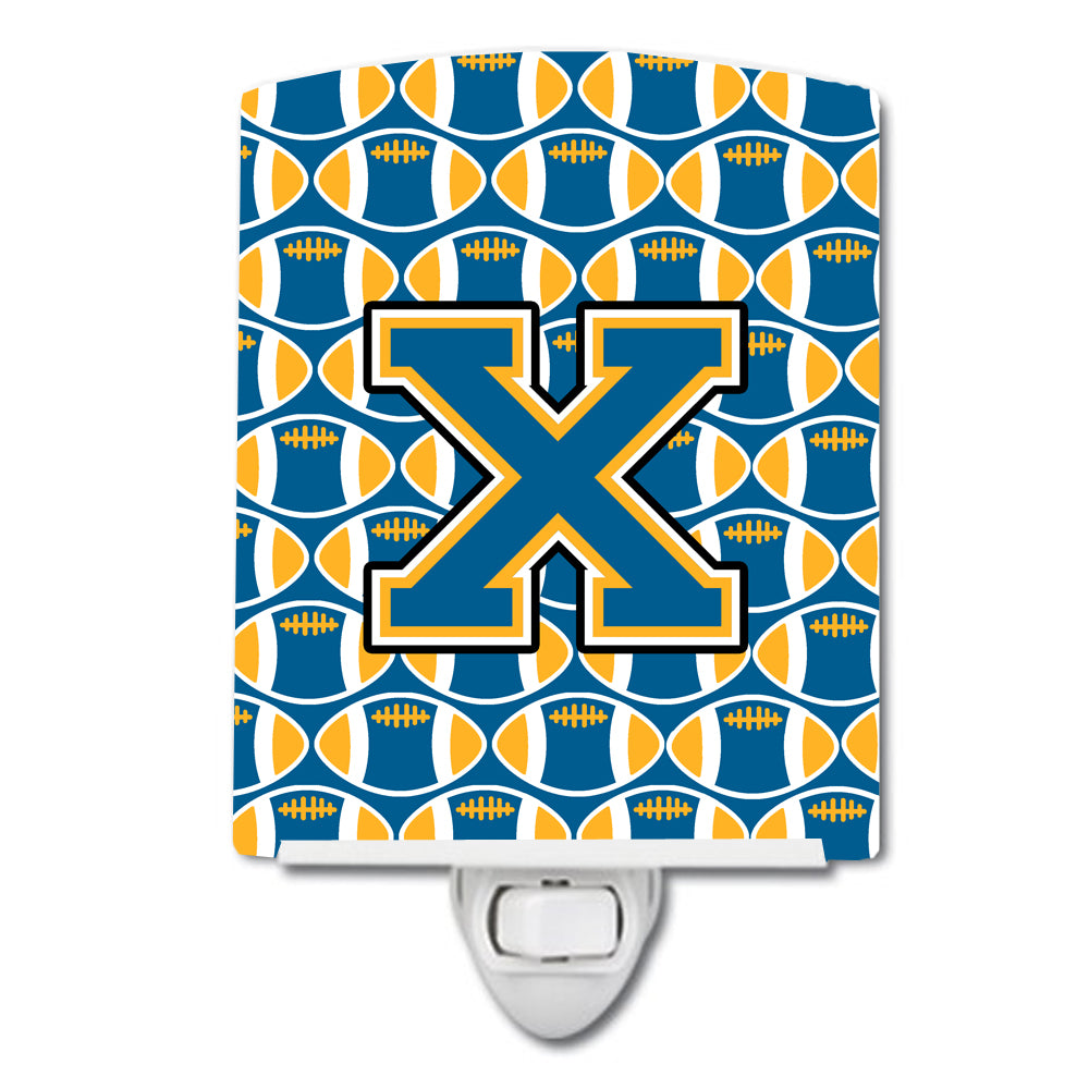 Letter X Football Blue and Gold Ceramic Night Light CJ1077-XCNL - the-store.com