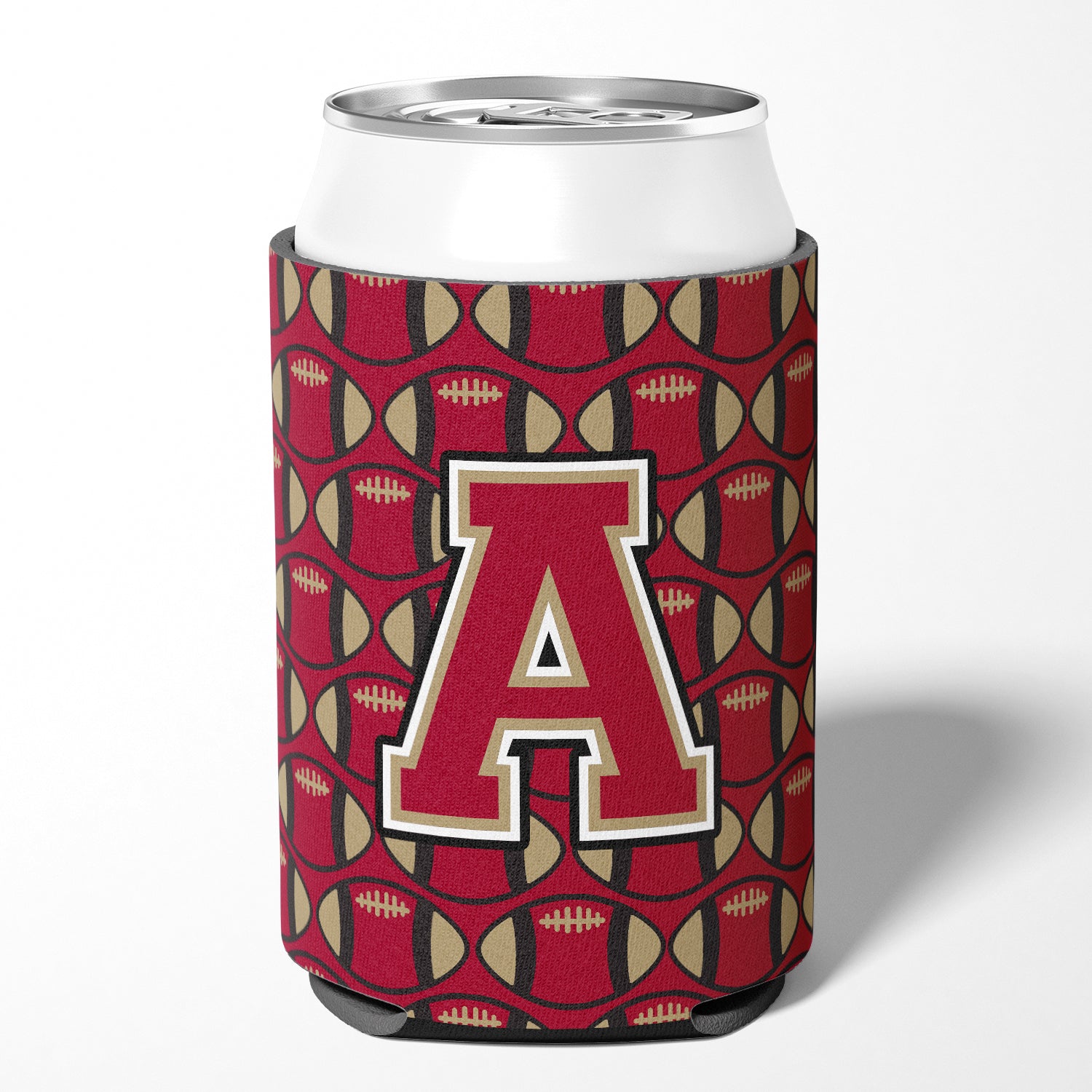 Letter A Football Garnet and Gold Can or Bottle Hugger CJ1078-ACC.