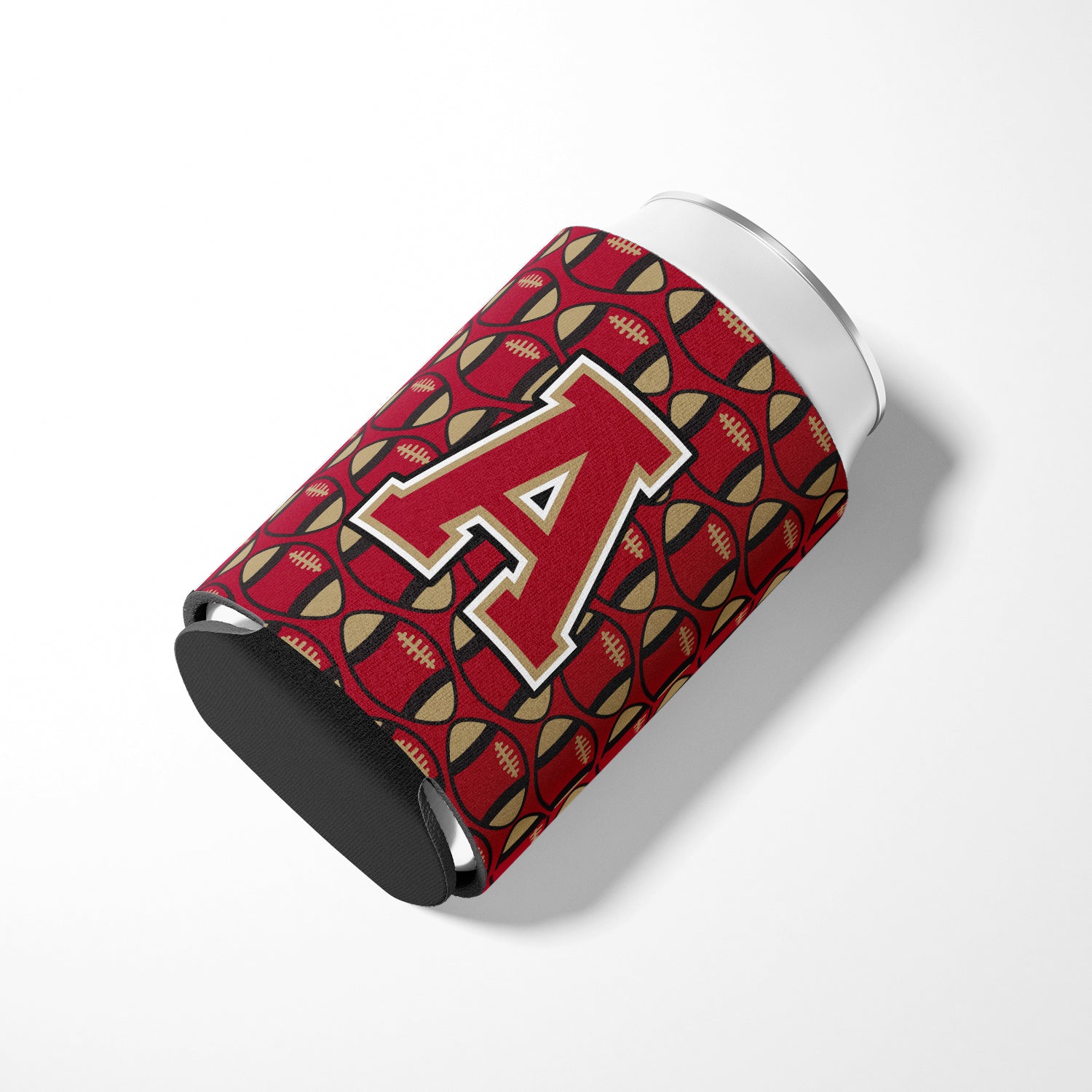 Letter A Football Garnet and Gold Can or Bottle Hugger CJ1078-ACC.