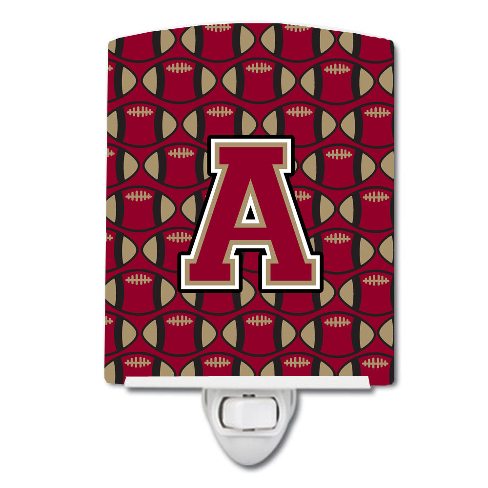 Letter A Football Garnet and Gold Ceramic Night Light CJ1078-ACNL - the-store.com