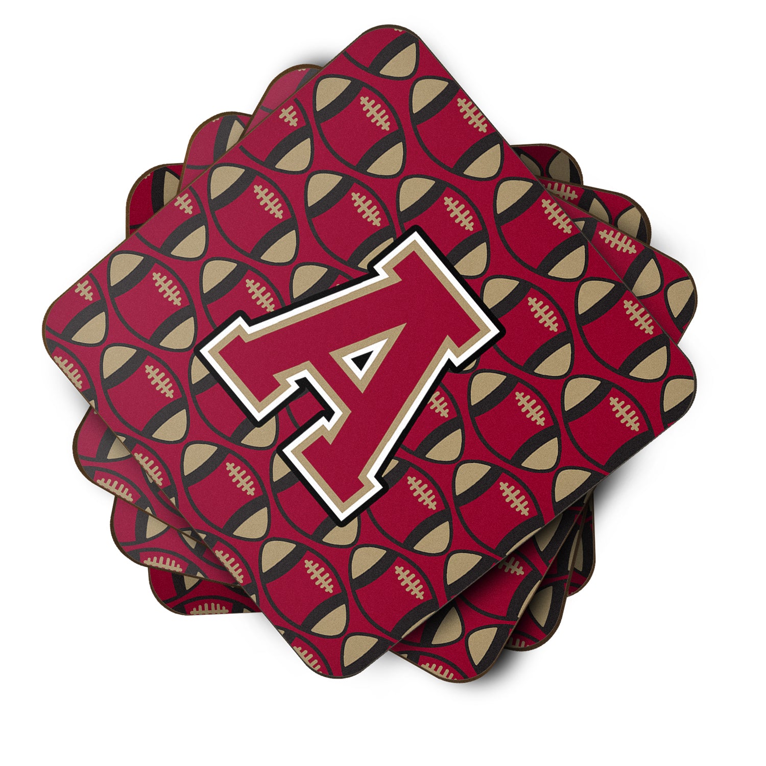 Letter A Football Garnet and Gold Foam Coaster Set of 4 CJ1078-AFC - the-store.com