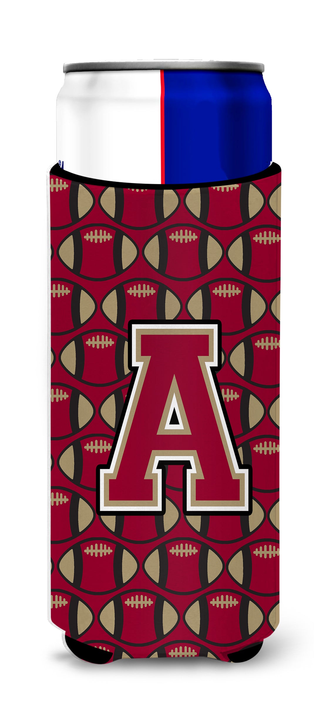 Letter A Football Garnet and Gold Ultra Beverage Insulators for slim cans CJ1078-AMUK.