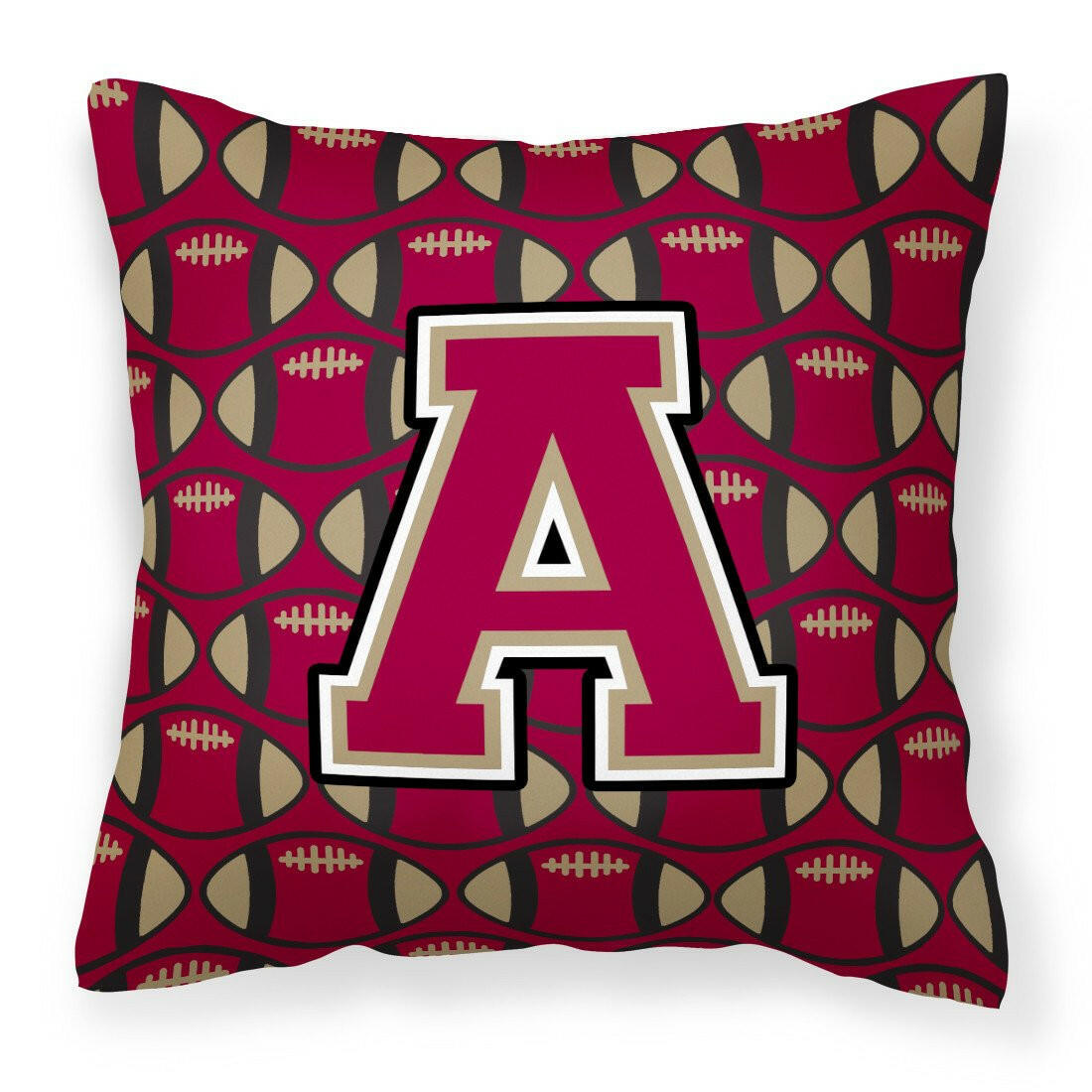 Letter A Football Garnet and Gold Fabric Decorative Pillow CJ1078-APW1414 by Caroline's Treasures