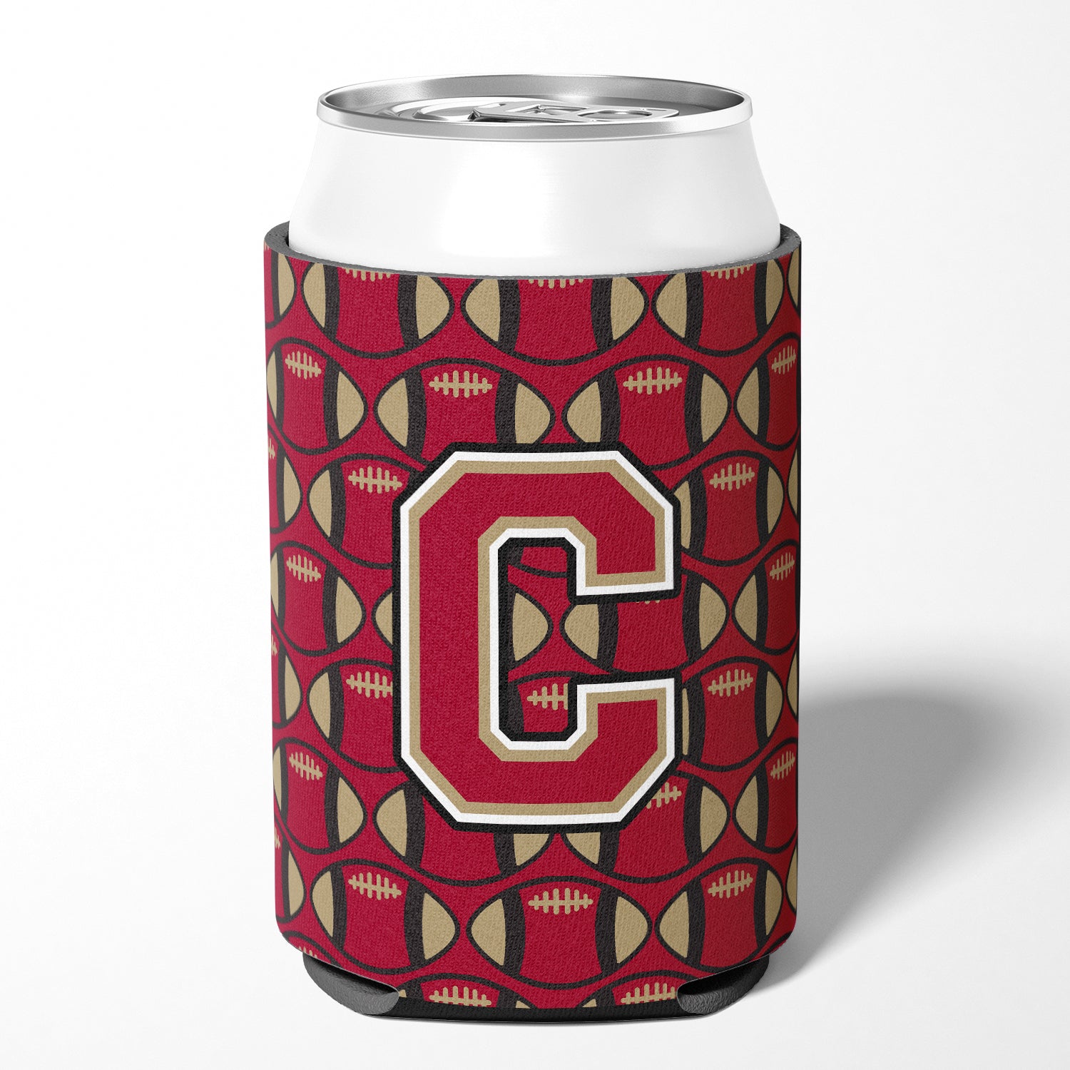 Letter C Football Garnet and Gold Can or Bottle Hugger CJ1078-CCC.