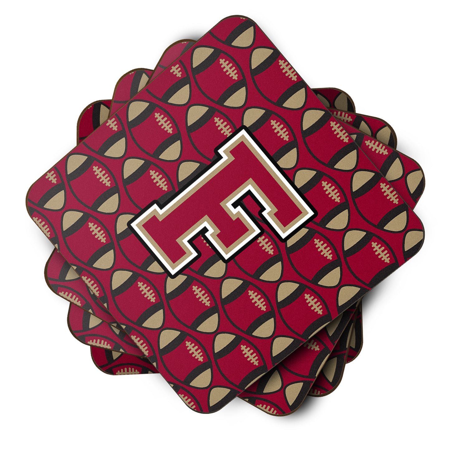 Letter F Football Garnet and Gold Foam Coaster Set of 4 CJ1078-FFC - the-store.com