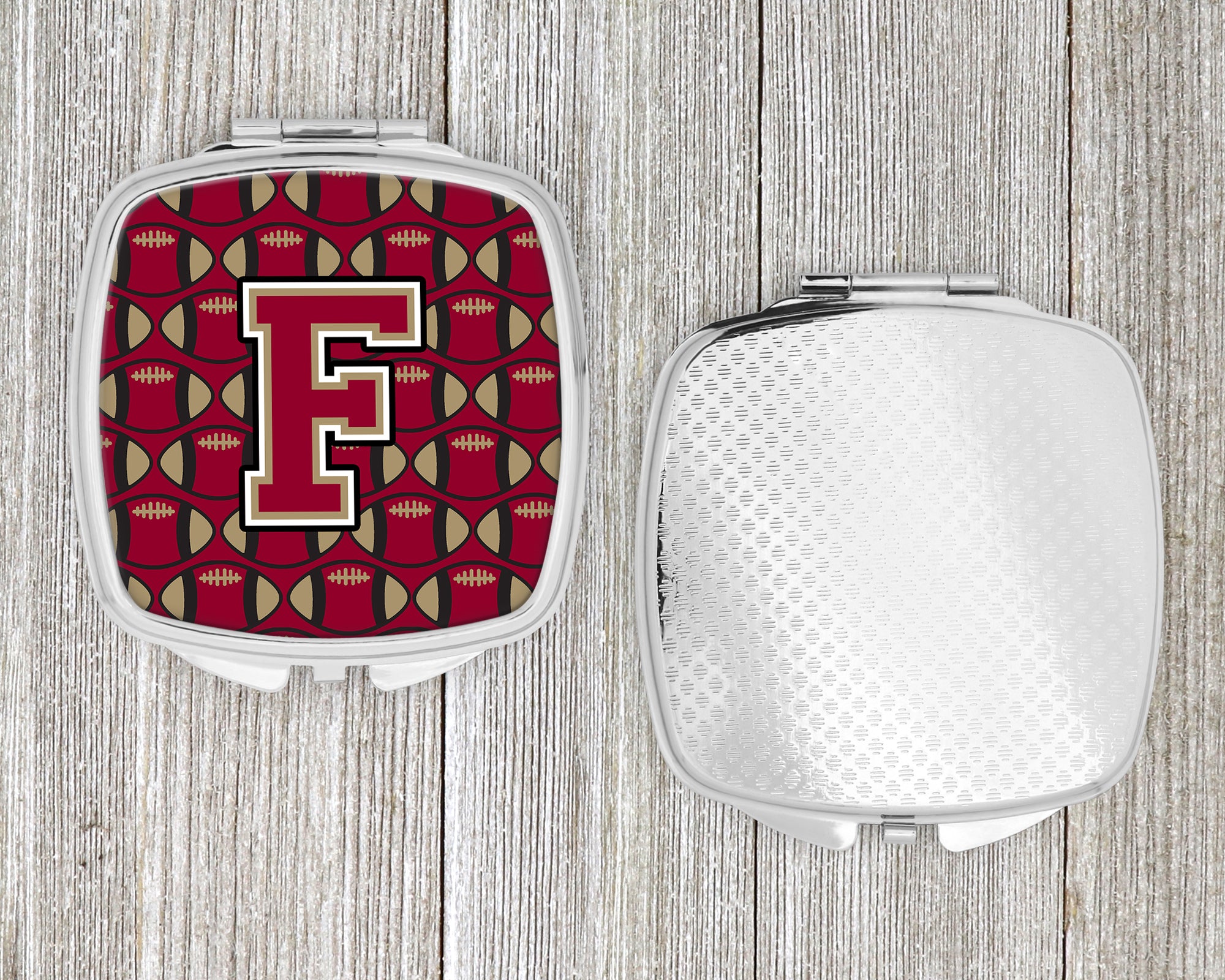 Letter F Football Garnet and Gold Compact Mirror CJ1078-FSCM  the-store.com.