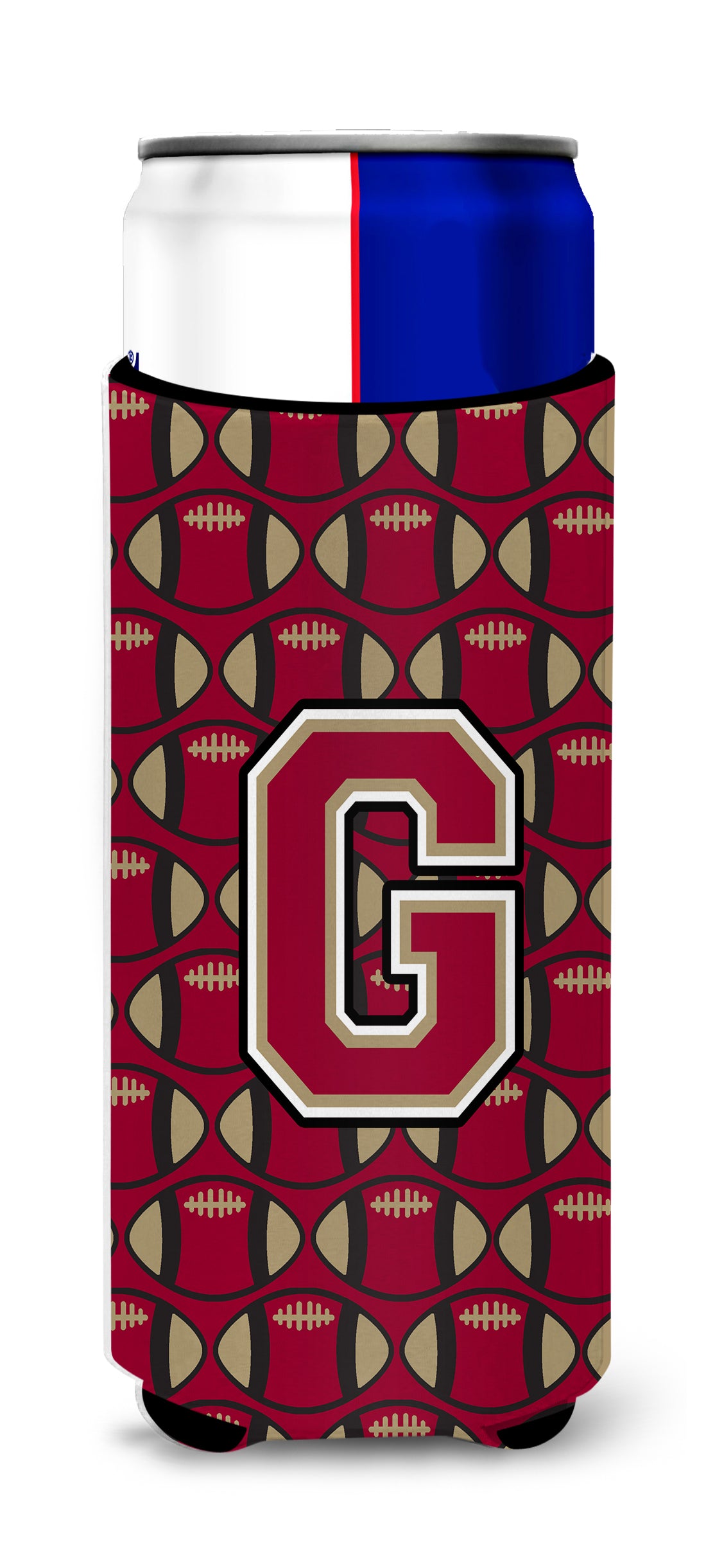 Letter G Football Garnet and Gold Ultra Beverage Insulators for slim cans CJ1078-GMUK.