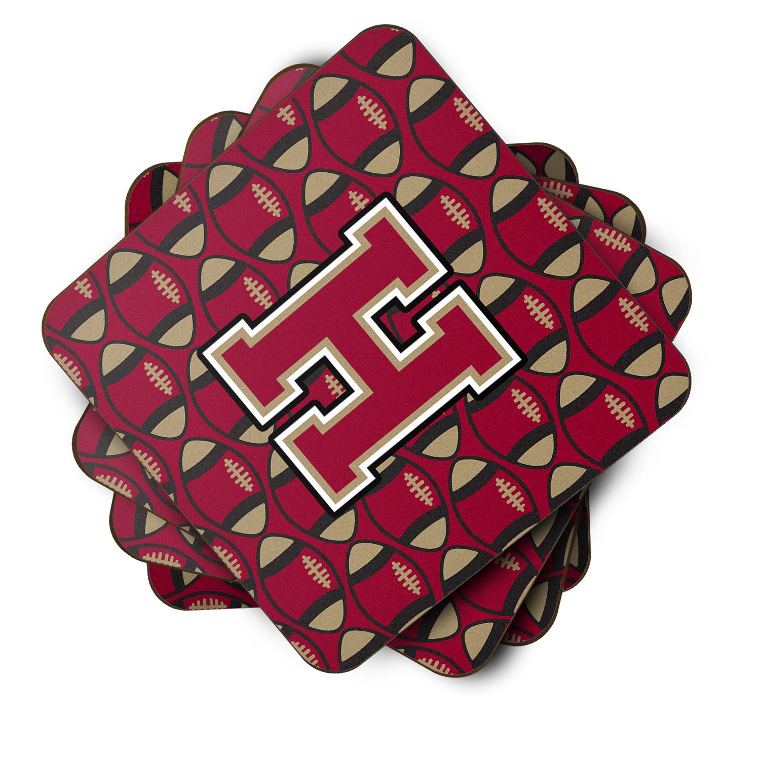 Letter H Football Garnet and Gold Foam Coaster Set of 4 CJ1078-HFC - the-store.com