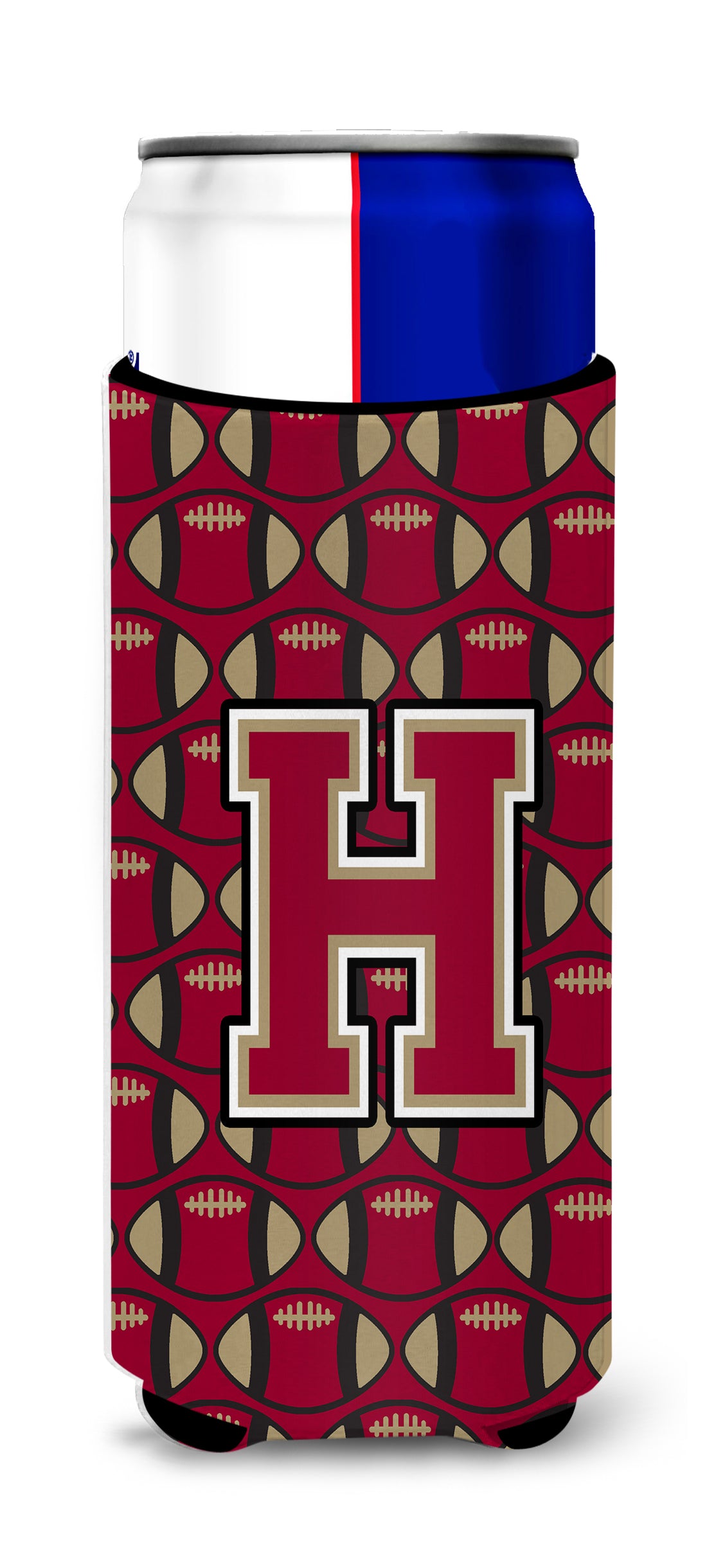 Letter H Football Garnet and Gold Ultra Beverage Insulators for slim cans CJ1078-HMUK.