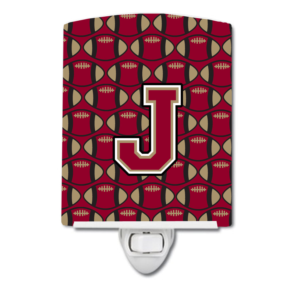 Letter J Football Garnet and Gold Ceramic Night Light CJ1078-JCNL - the-store.com