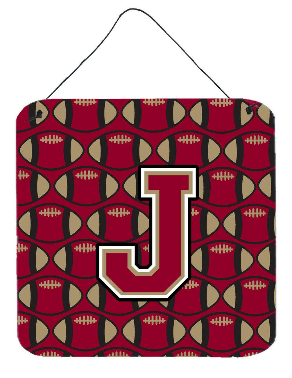 Letter J Football Garnet and Gold Wall or Door Hanging Prints CJ1078-JDS66 by Caroline's Treasures