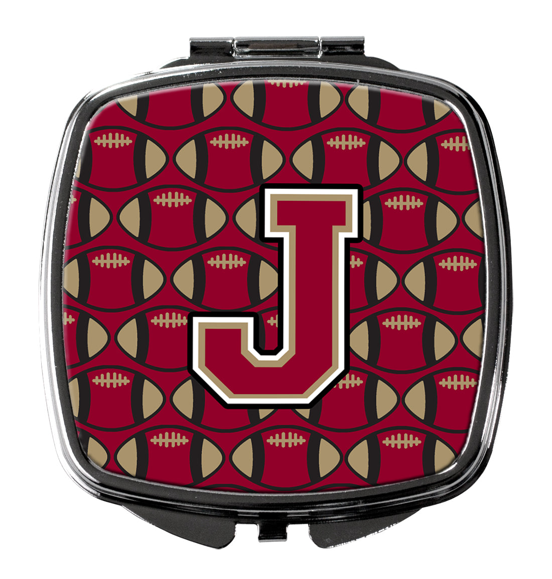 Letter J Football Garnet and Gold Compact Mirror CJ1078-JSCM  the-store.com.