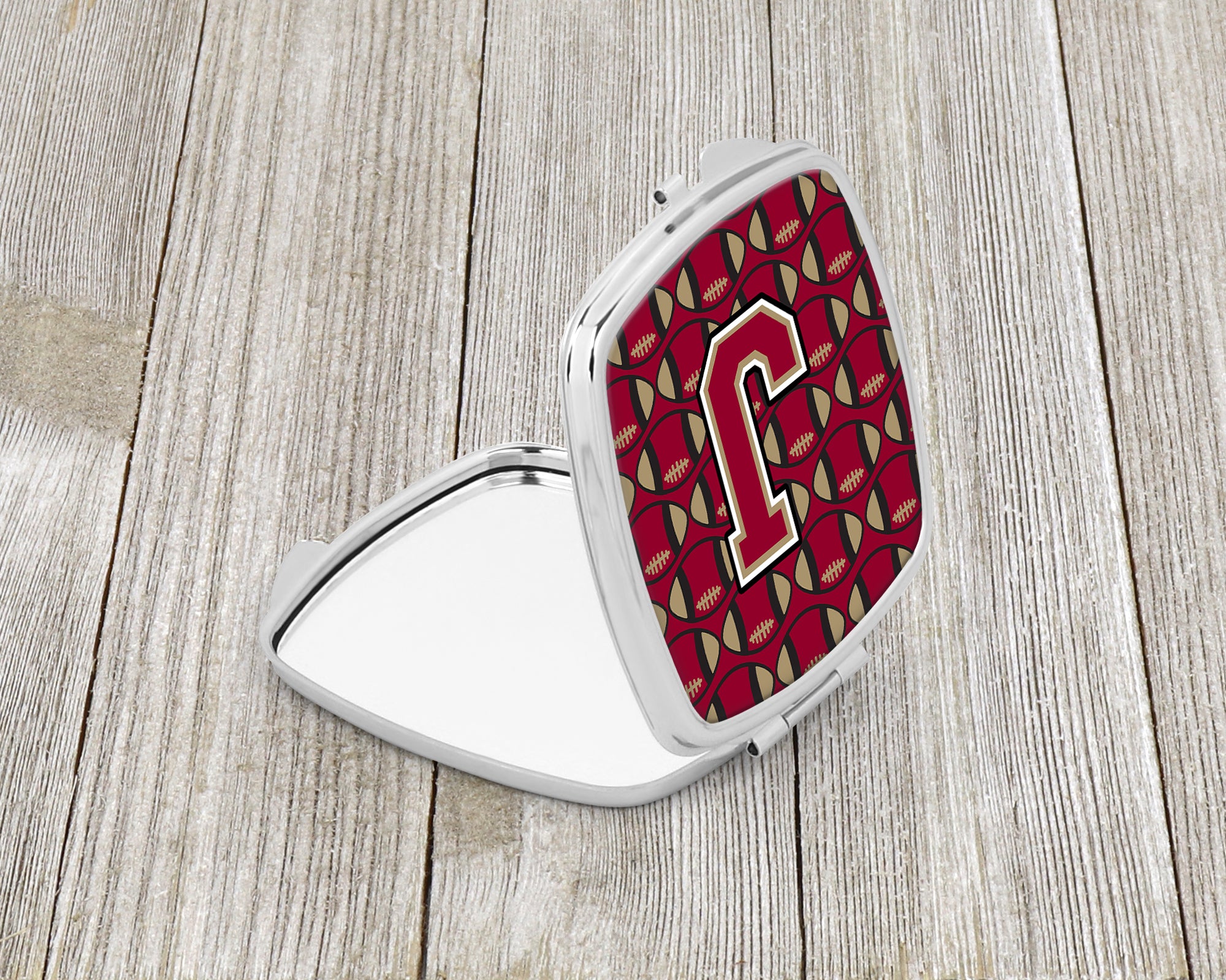 Letter J Football Garnet and Gold Compact Mirror CJ1078-JSCM  the-store.com.