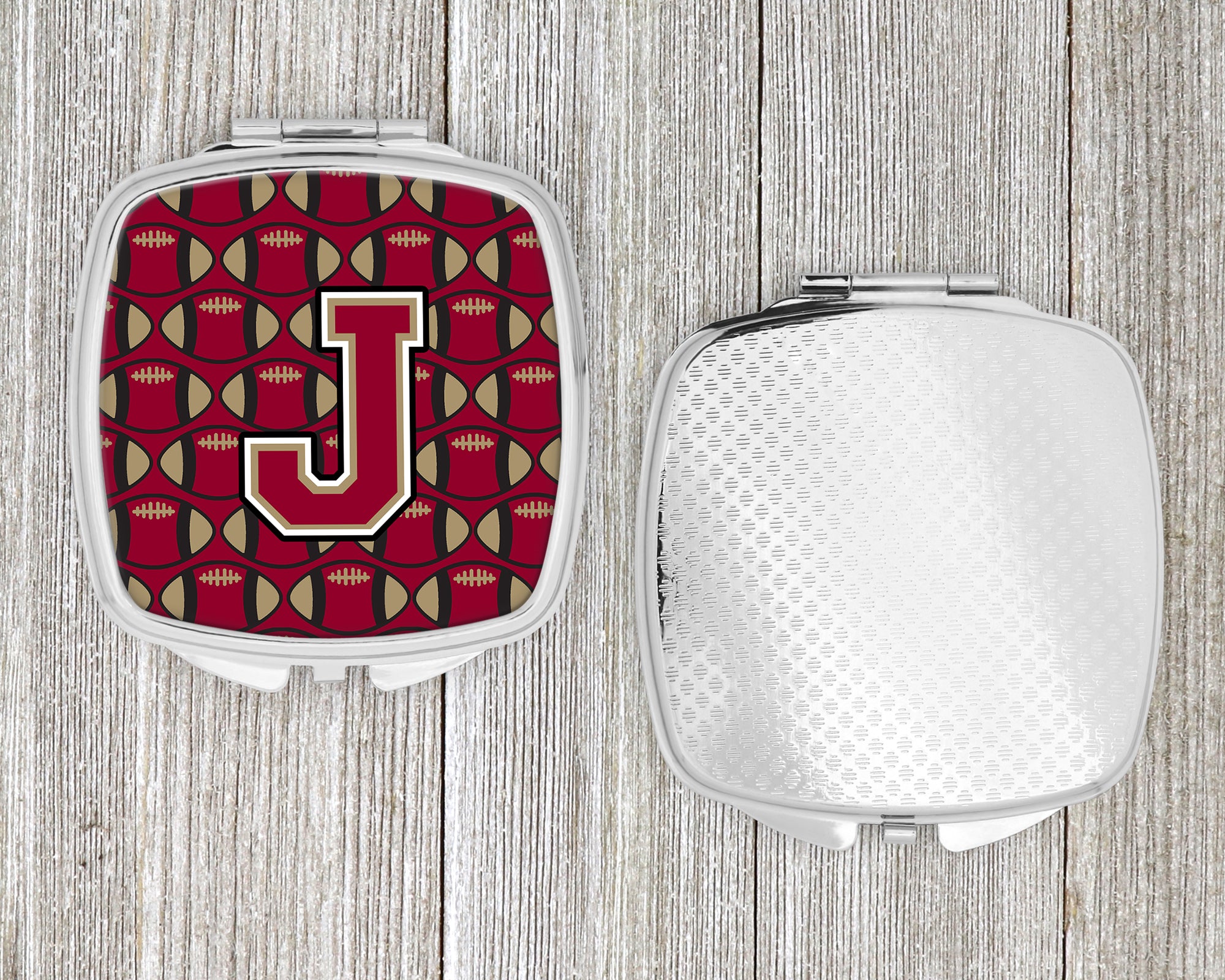 Letter J Football Garnet and Gold Compact Mirror CJ1078-JSCM  the-store.com.