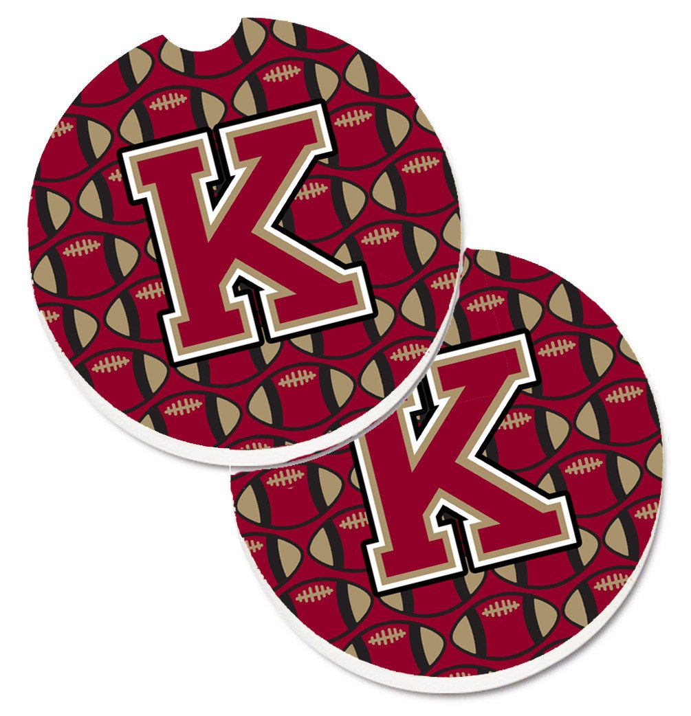 Letter K Football Garnet and Gold Set of 2 Cup Holder Car Coasters CJ1078-KCARC by Caroline's Treasures