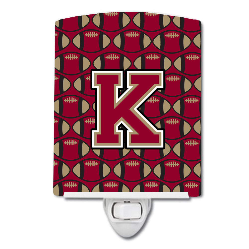 Letter K Football Garnet and Gold Ceramic Night Light CJ1078-KCNL - the-store.com