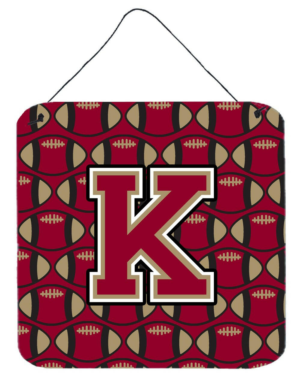 Letter K Football Garnet and Gold Wall or Door Hanging Prints CJ1078-KDS66 by Caroline's Treasures