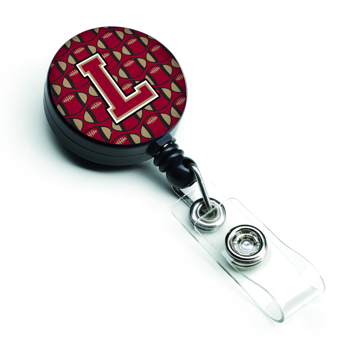 Letter L Football Garnet and Gold Retractable Badge Reel CJ1078-LBR.