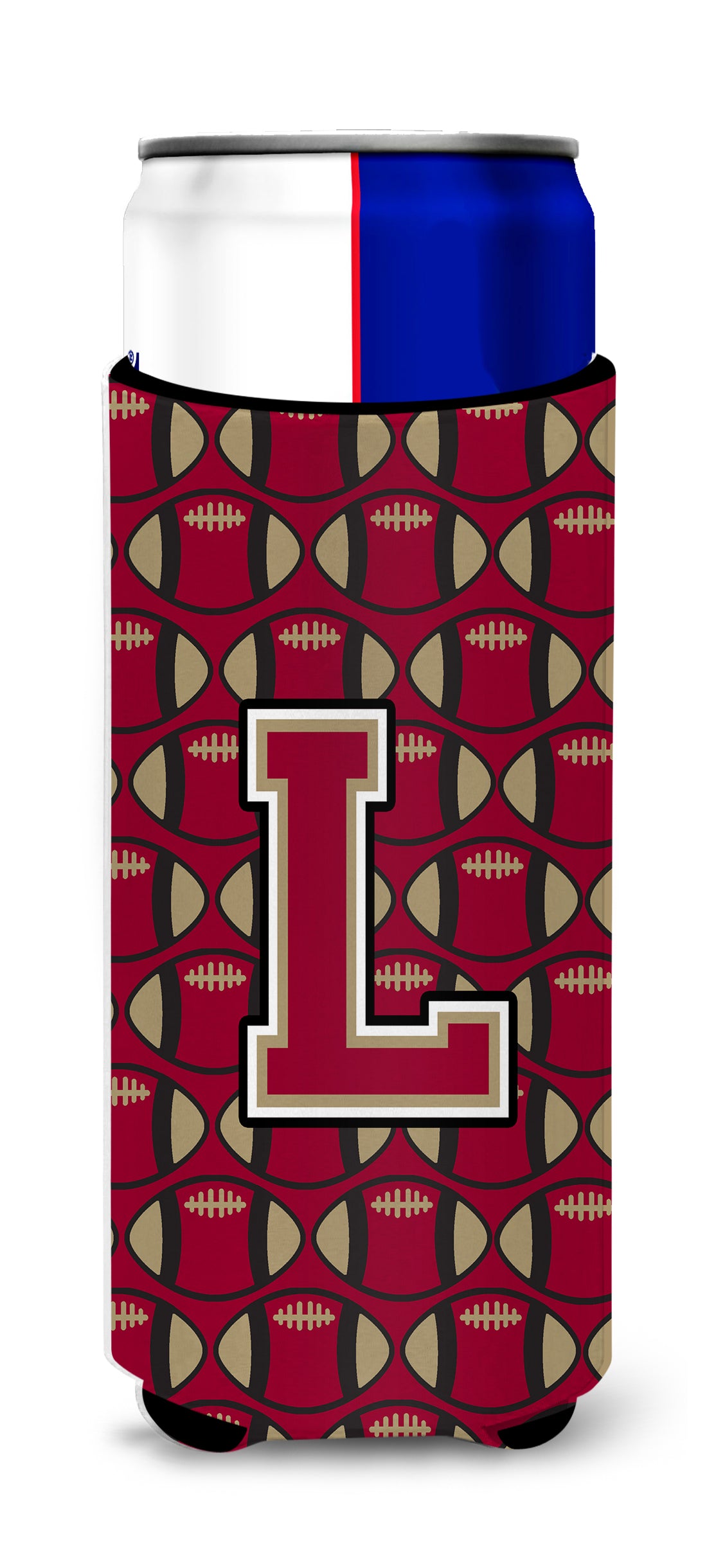 Letter L Football Garnet and Gold Ultra Beverage Insulators for slim cans CJ1078-LMUK.