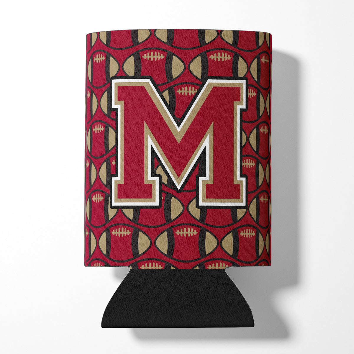 Letter M Football Garnet and Gold Can or Bottle Hugger CJ1078-MCC.