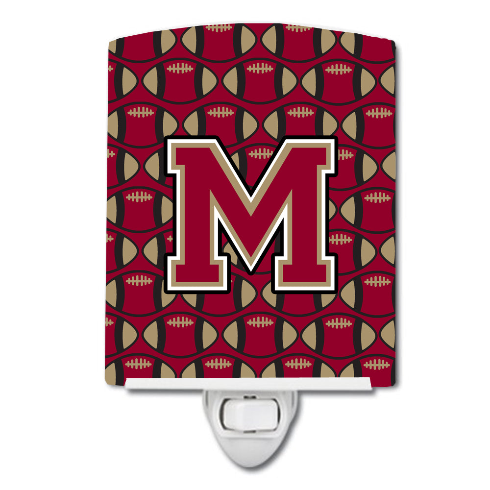 Letter M Football Garnet and Gold Ceramic Night Light CJ1078-MCNL - the-store.com