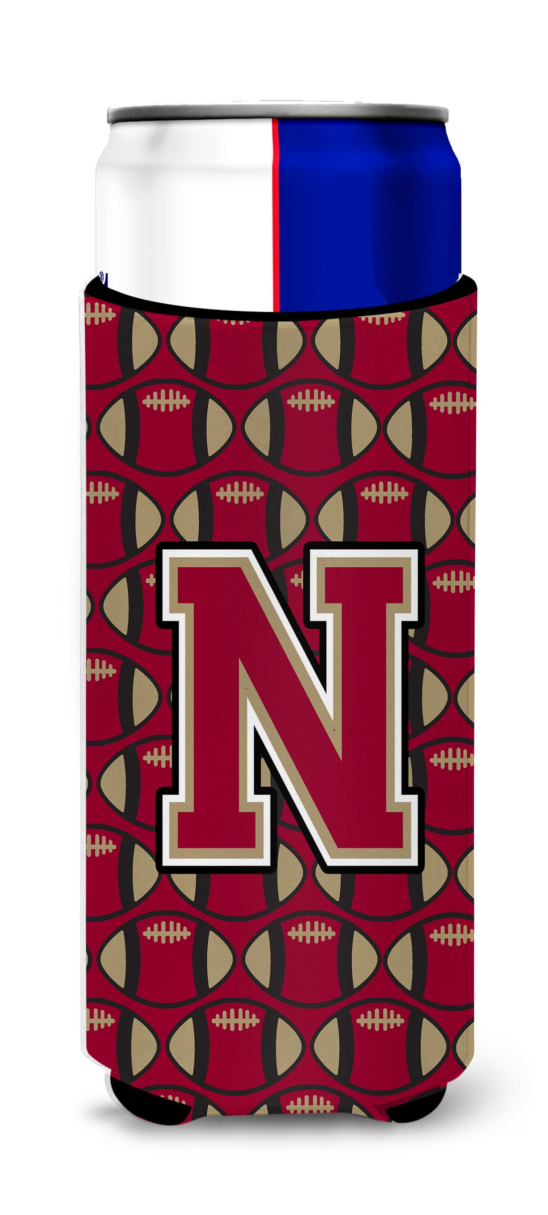 Letter N Football Garnet and Gold Ultra Beverage Insulators for slim cans CJ1078-NMUK.