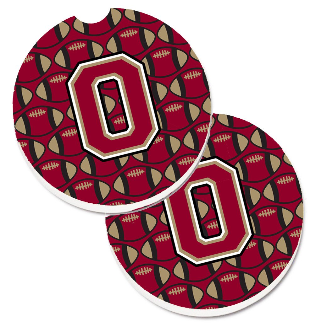 Letter O Football Garnet and Gold Set of 2 Cup Holder Car Coasters CJ1078-OCARC by Caroline&#39;s Treasures