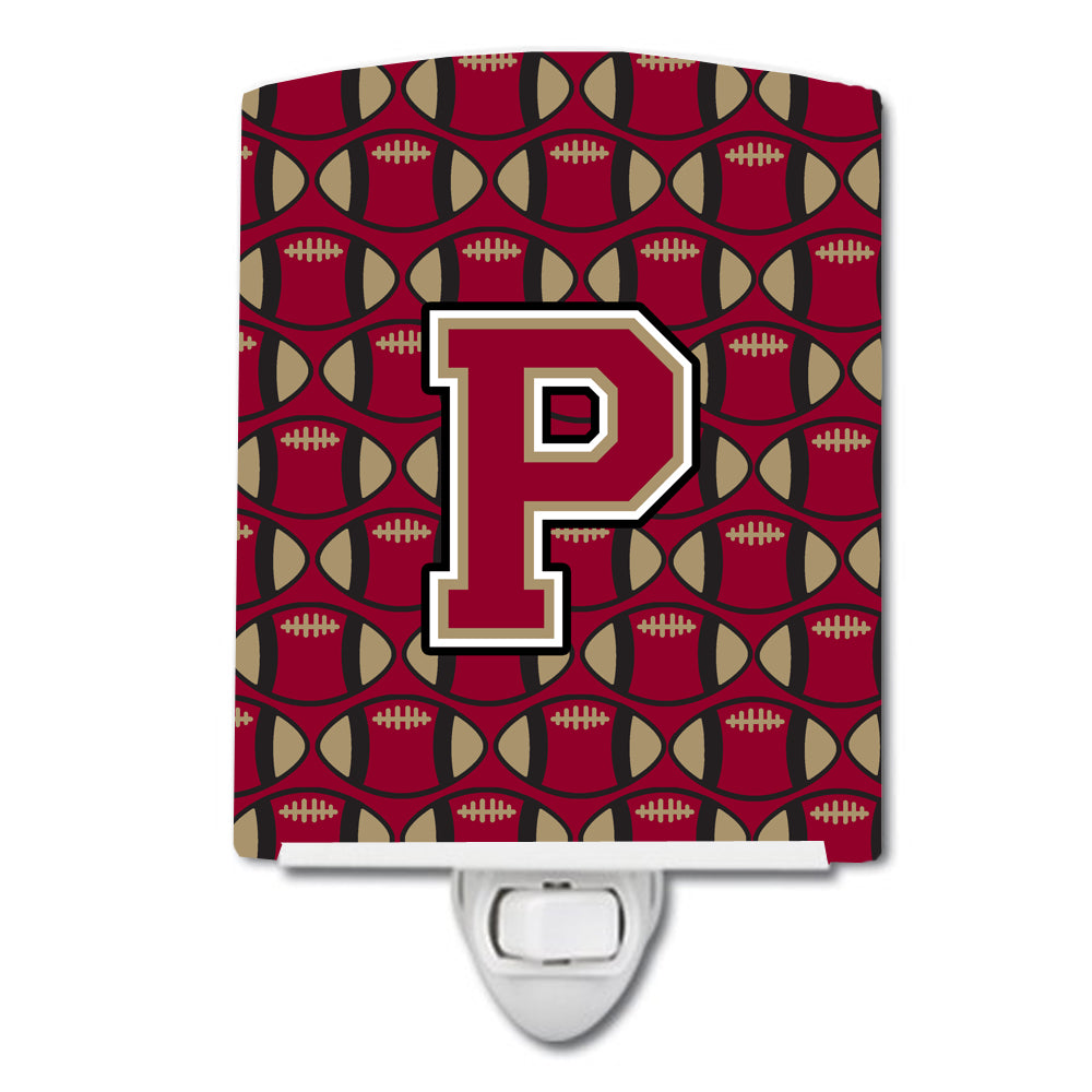 Letter P Football Garnet and Gold Ceramic Night Light CJ1078-PCNL - the-store.com