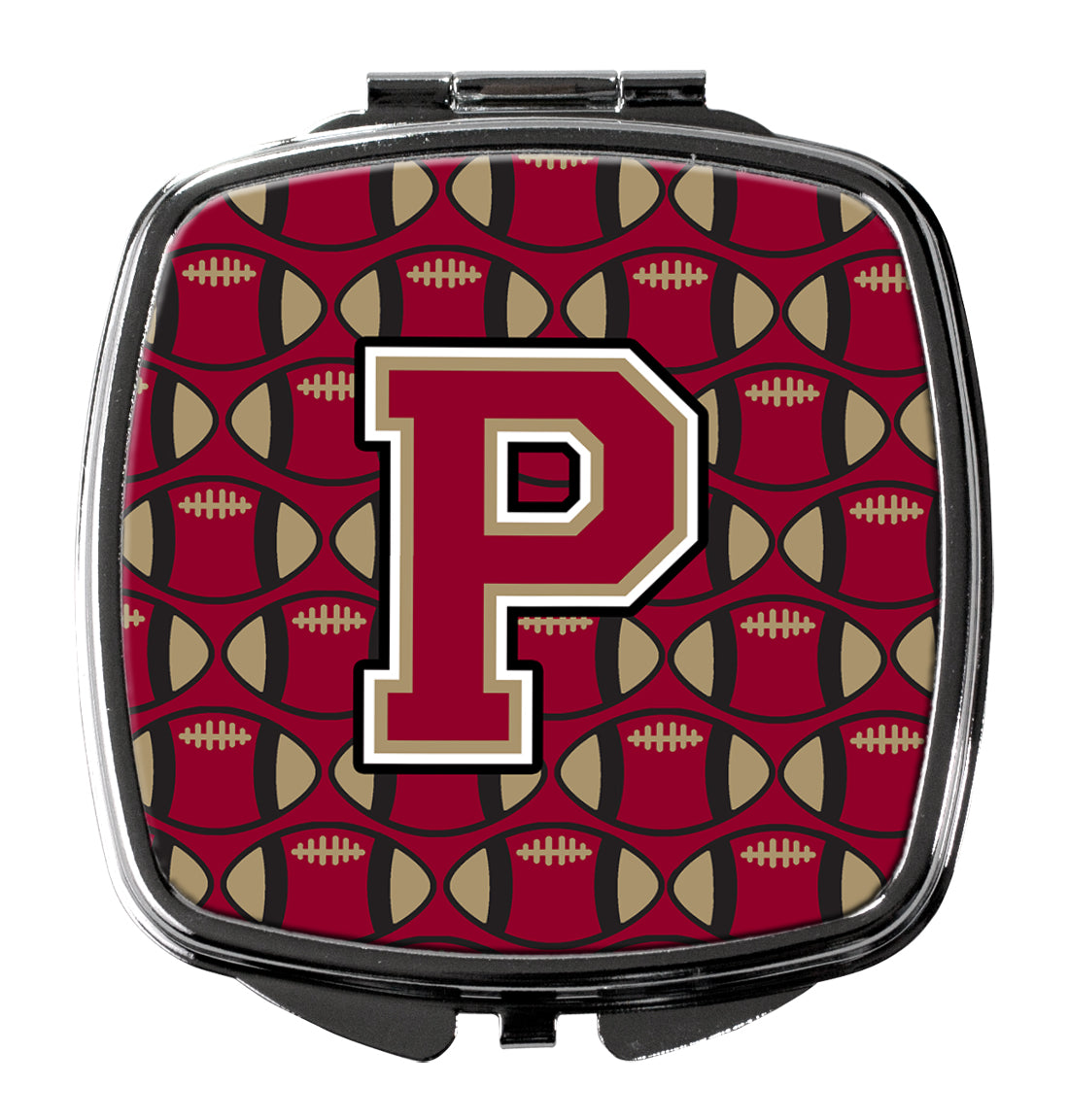 Letter P Football Garnet and Gold Compact Mirror CJ1078-PSCM  the-store.com.