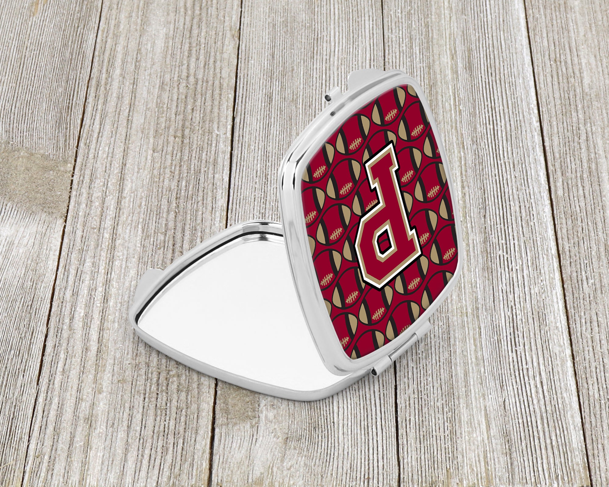 Letter P Football Garnet and Gold Compact Mirror CJ1078-PSCM  the-store.com.