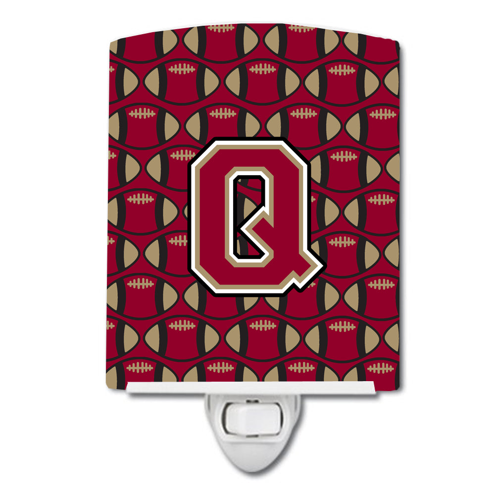 Letter Q Football Garnet and Gold Ceramic Night Light CJ1078-QCNL - the-store.com