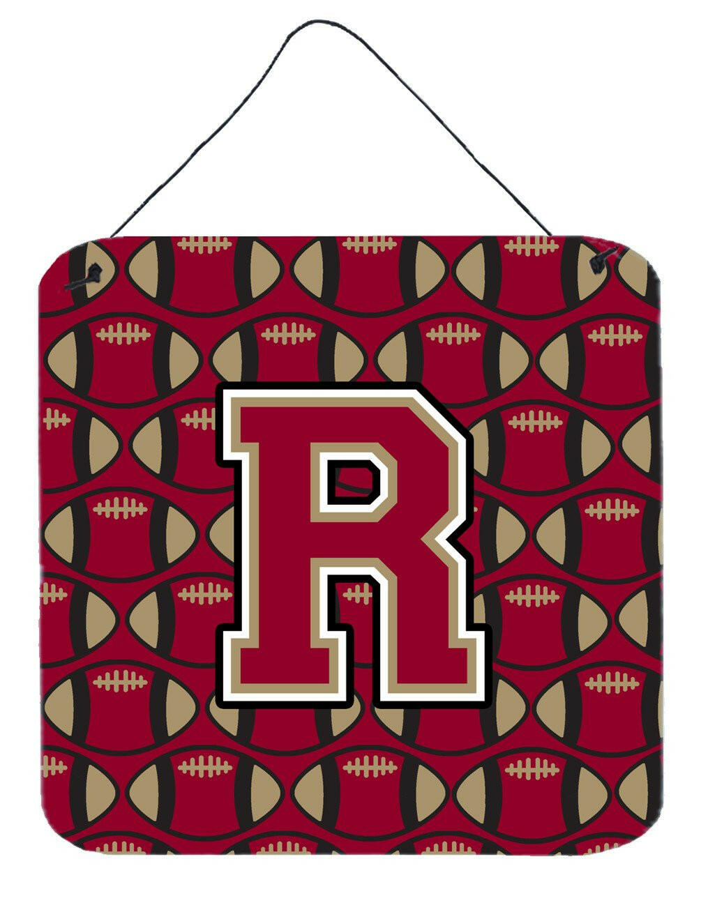 Letter R Football Garnet and Gold Wall or Door Hanging Prints CJ1078-RDS66 by Caroline&#39;s Treasures