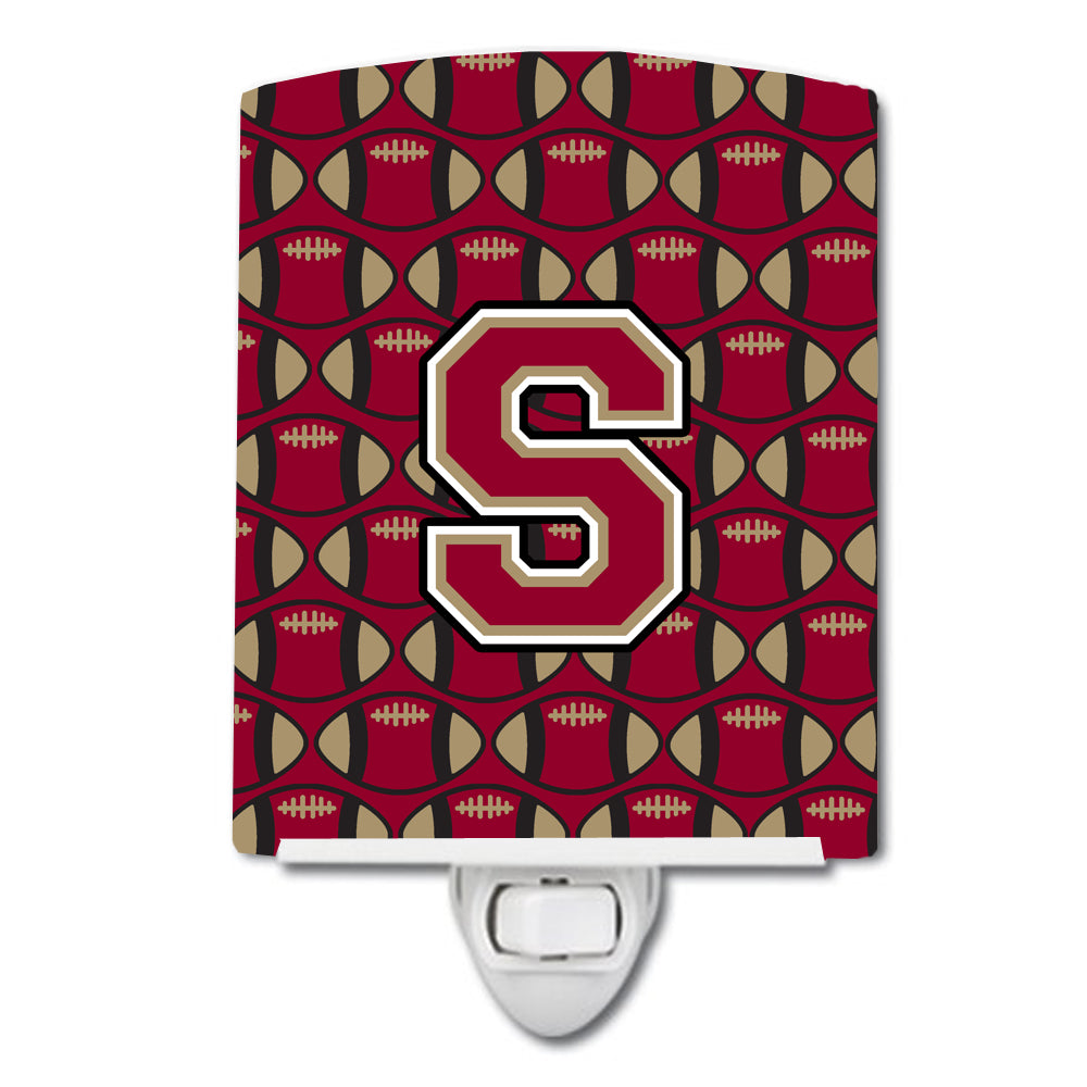 Letter S Football Garnet and Gold Ceramic Night Light CJ1078-SCNL - the-store.com