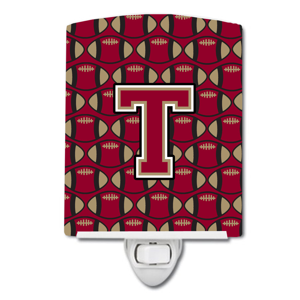 Letter T Football Garnet and Gold Ceramic Night Light CJ1078-TCNL - the-store.com