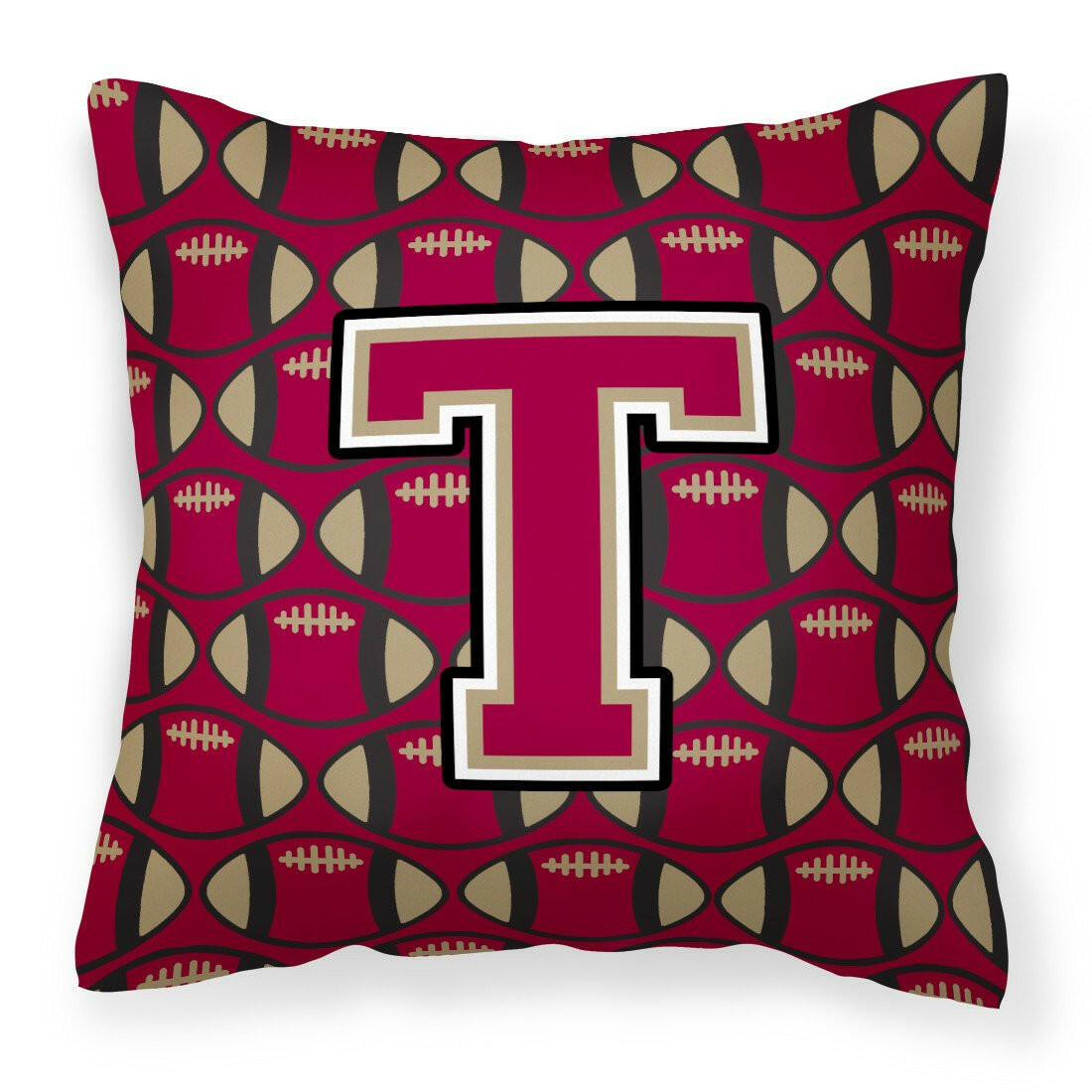 Letter T Football Garnet and Gold Fabric Decorative Pillow CJ1078-TPW1414 by Caroline's Treasures