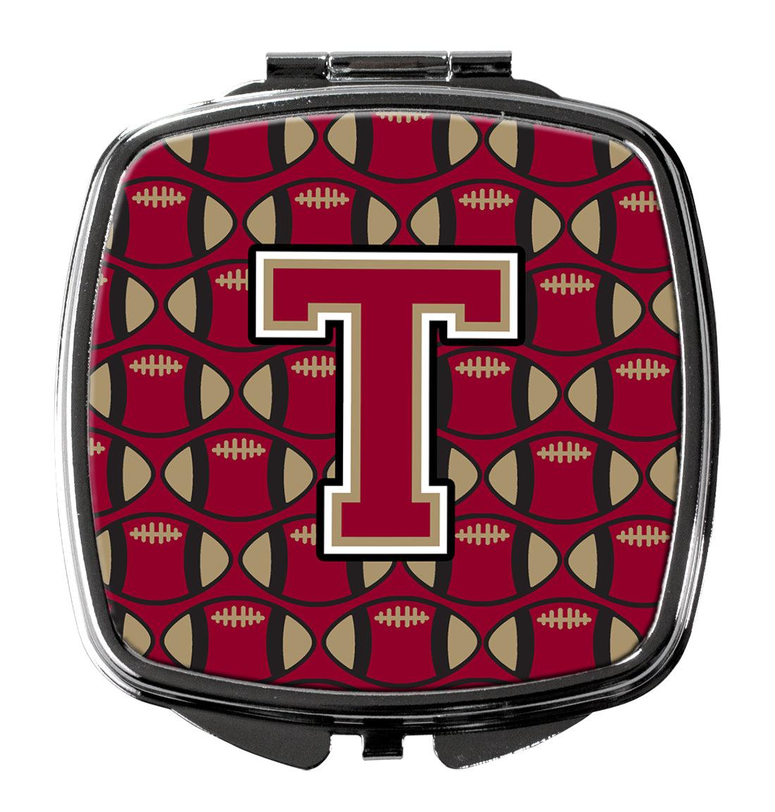 Letter T Football Garnet and Gold Compact Mirror CJ1078-TSCM  the-store.com.