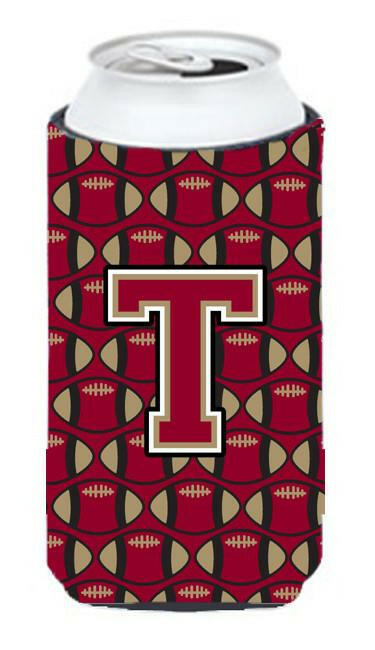 Letter T Football Garnet and Gold Tall Boy Beverage Insulator Hugger CJ1078-TTBC by Caroline&#39;s Treasures