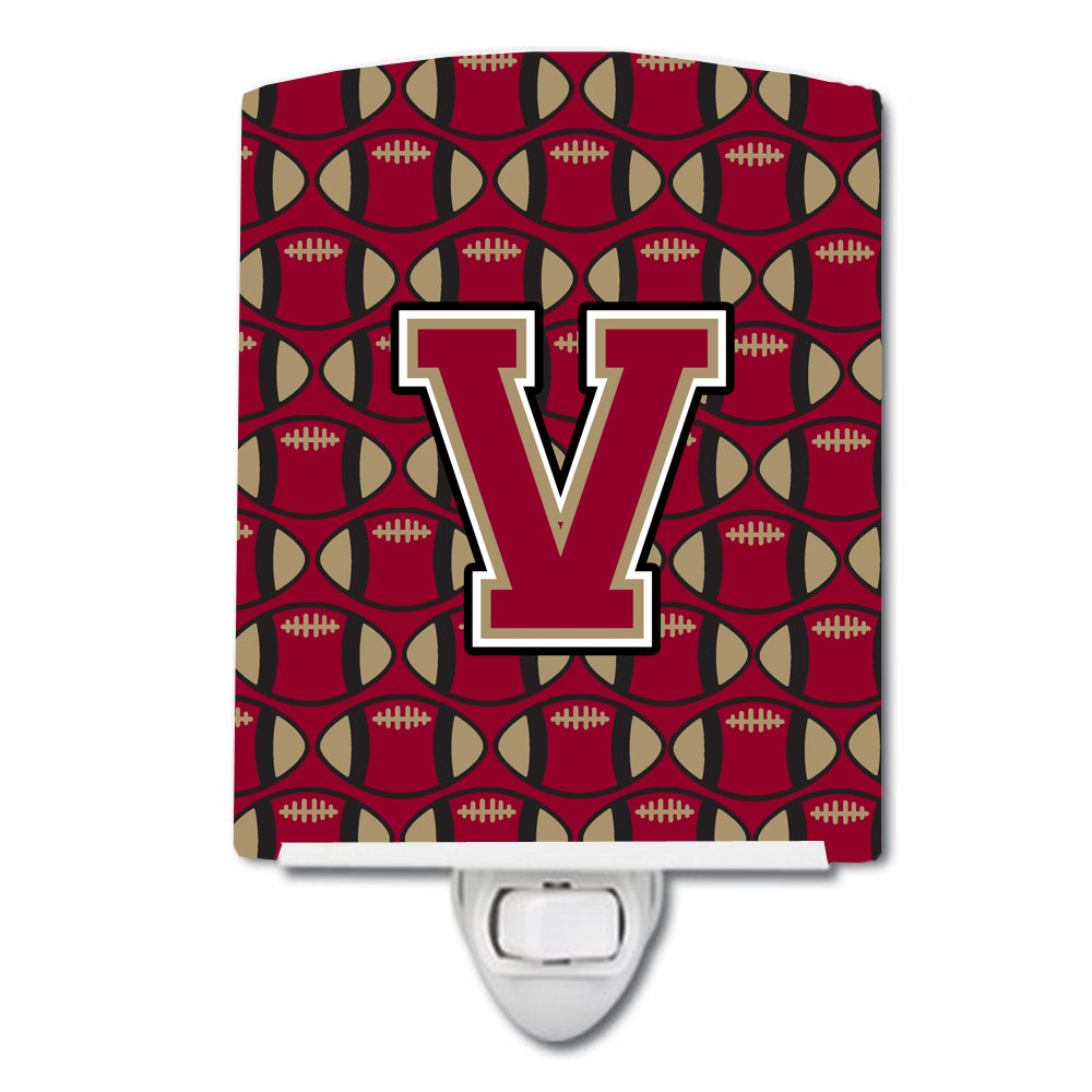 Letter V Football Garnet and Gold Ceramic Night Light CJ1078-VCNL - the-store.com