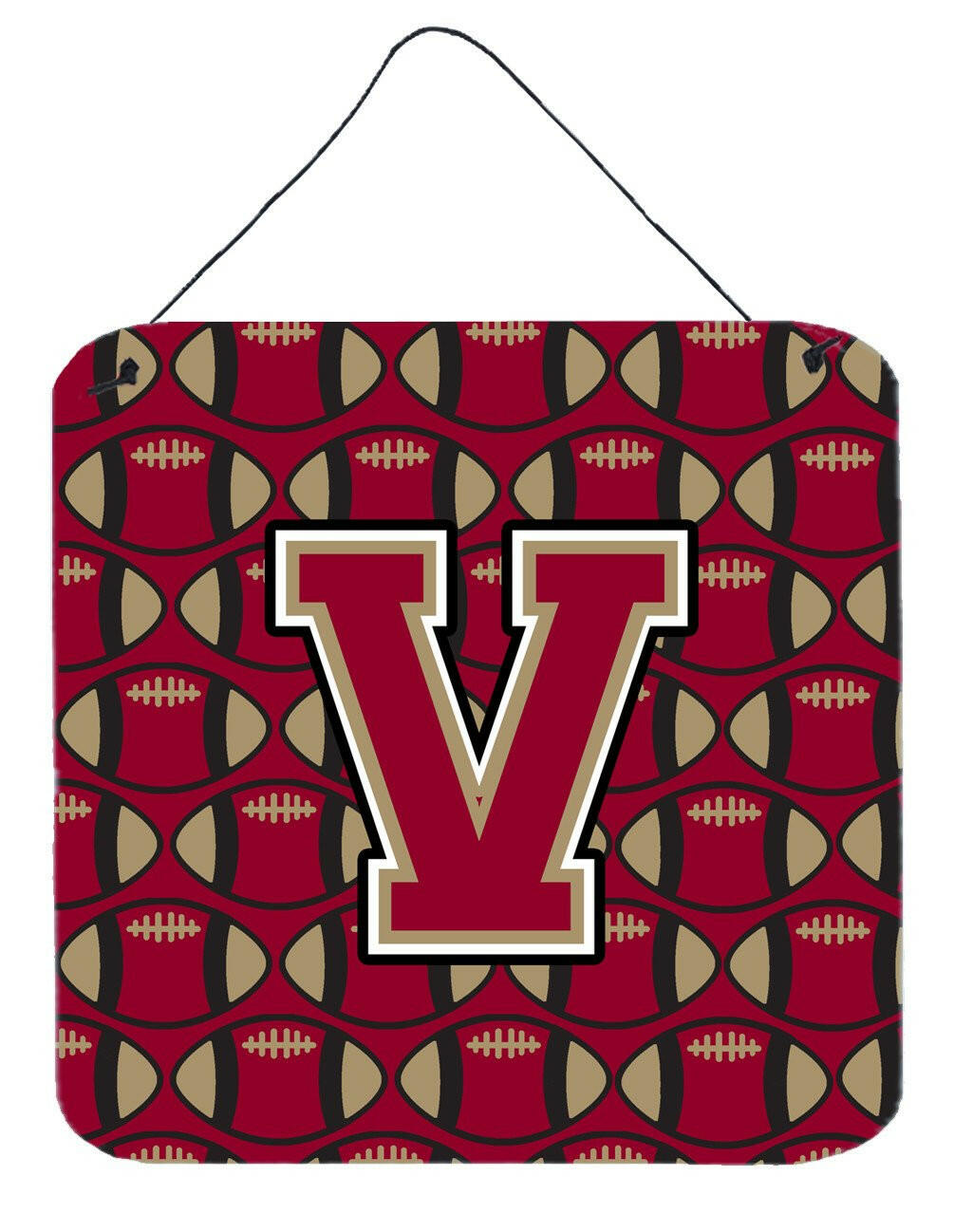 Letter V Football Garnet and Gold Wall or Door Hanging Prints CJ1078-VDS66 by Caroline's Treasures