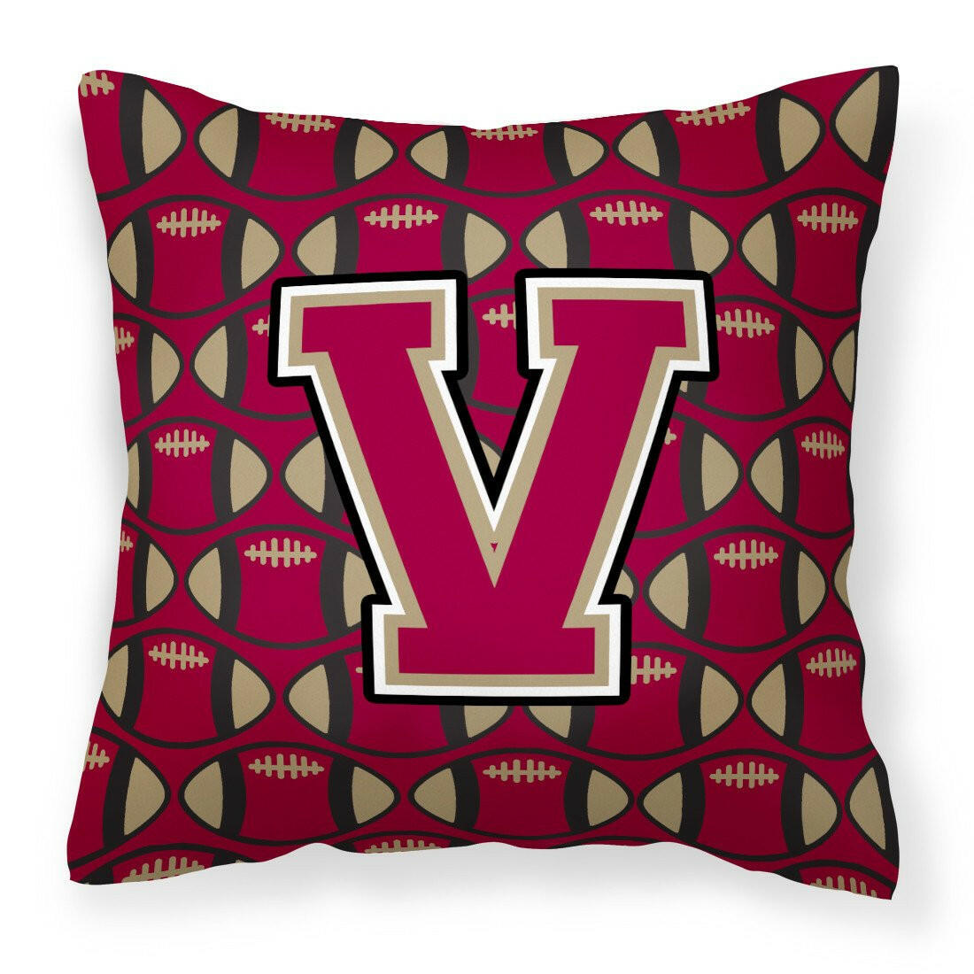 Letter V Football Garnet and Gold Fabric Decorative Pillow CJ1078-VPW1414 by Caroline&#39;s Treasures