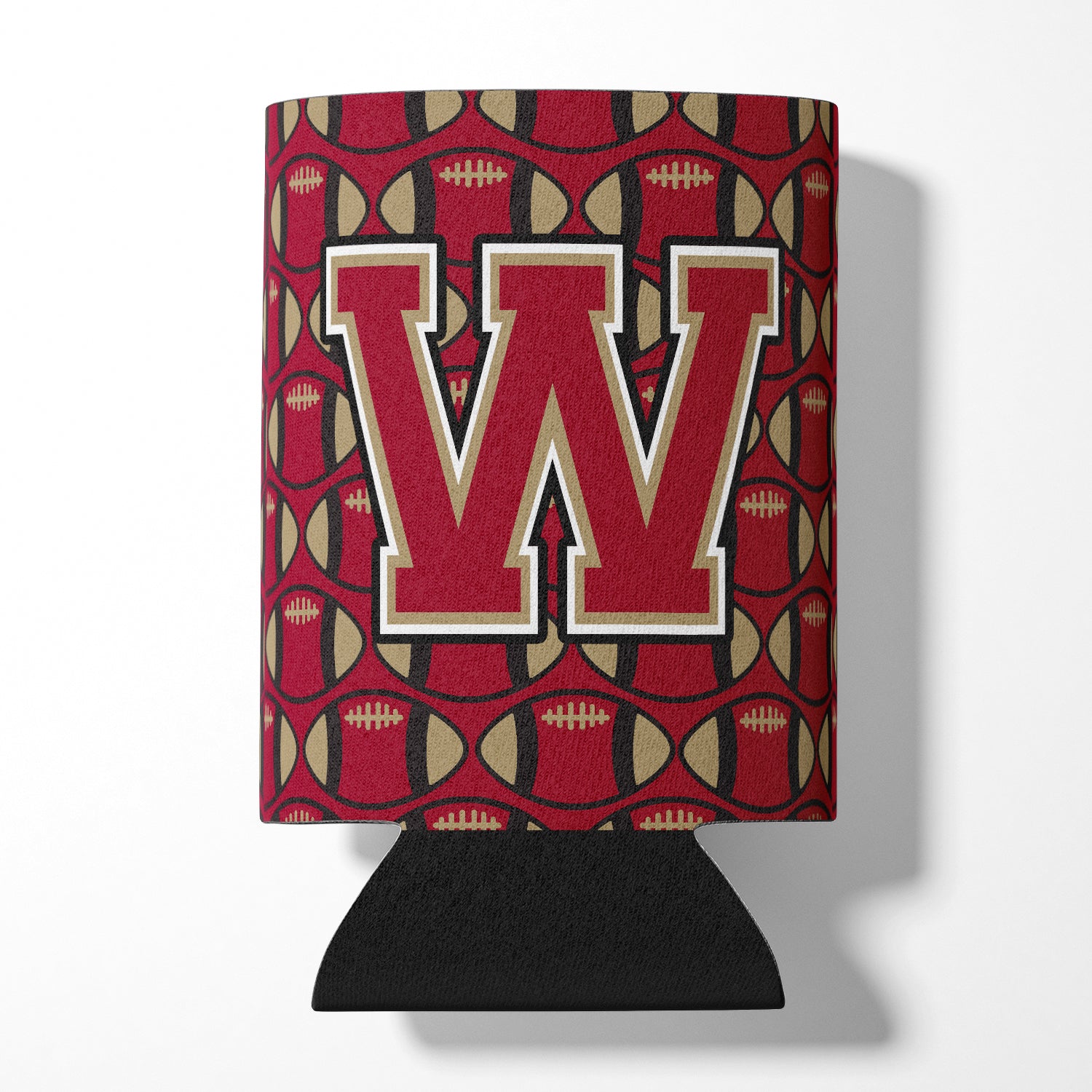 Letter W Football Garnet and Gold Can or Bottle Hugger CJ1078-WCC.