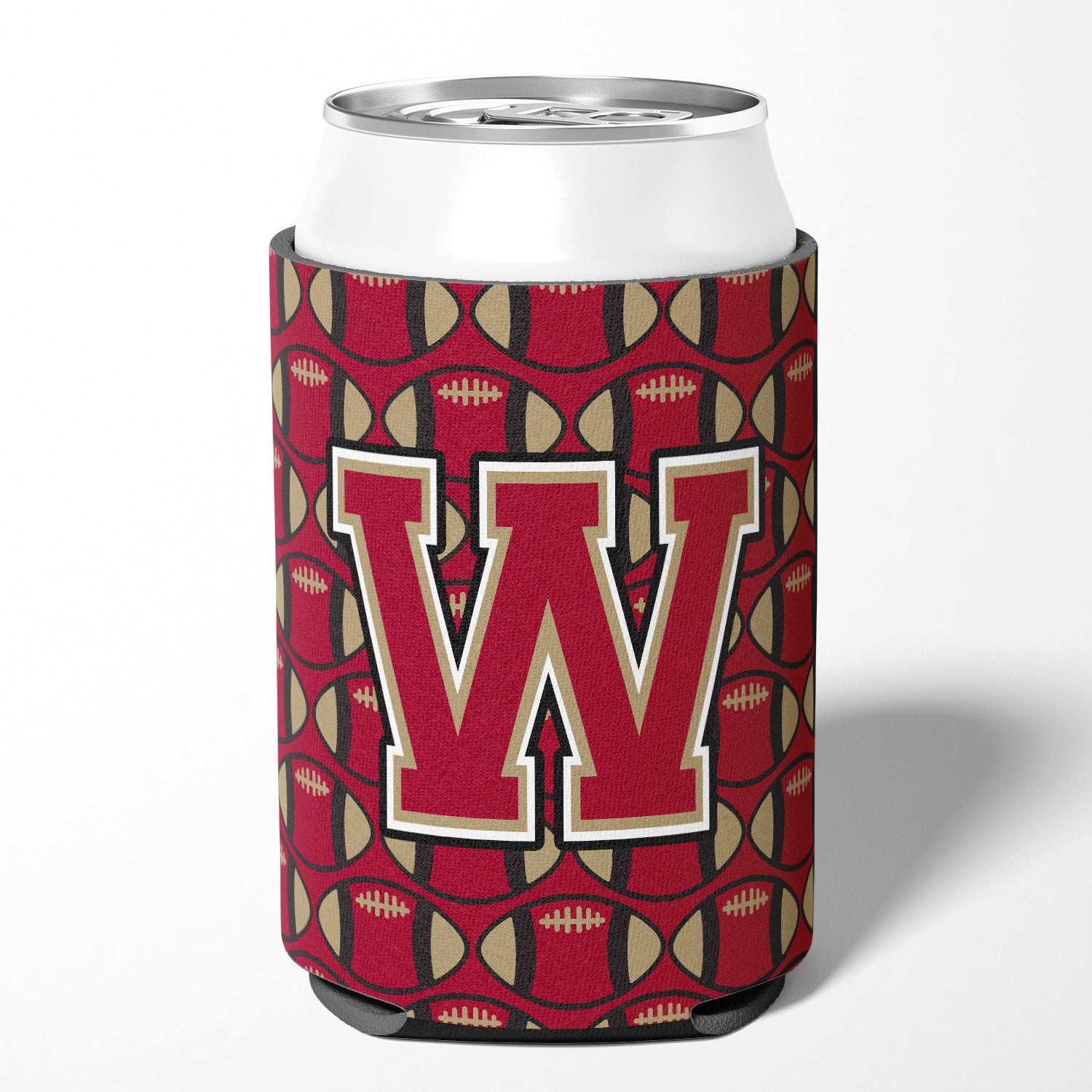 Letter W Football Garnet and Gold Can or Bottle Hugger CJ1078-WCC.