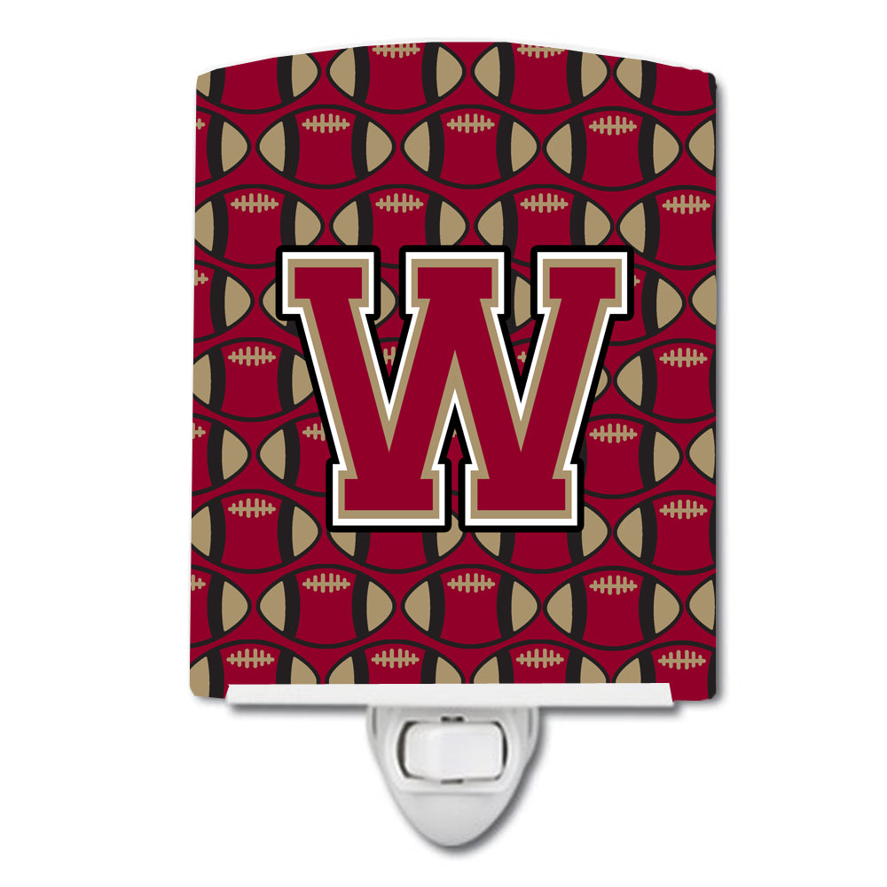 Letter W Football Garnet and Gold Ceramic Night Light CJ1078-WCNL - the-store.com