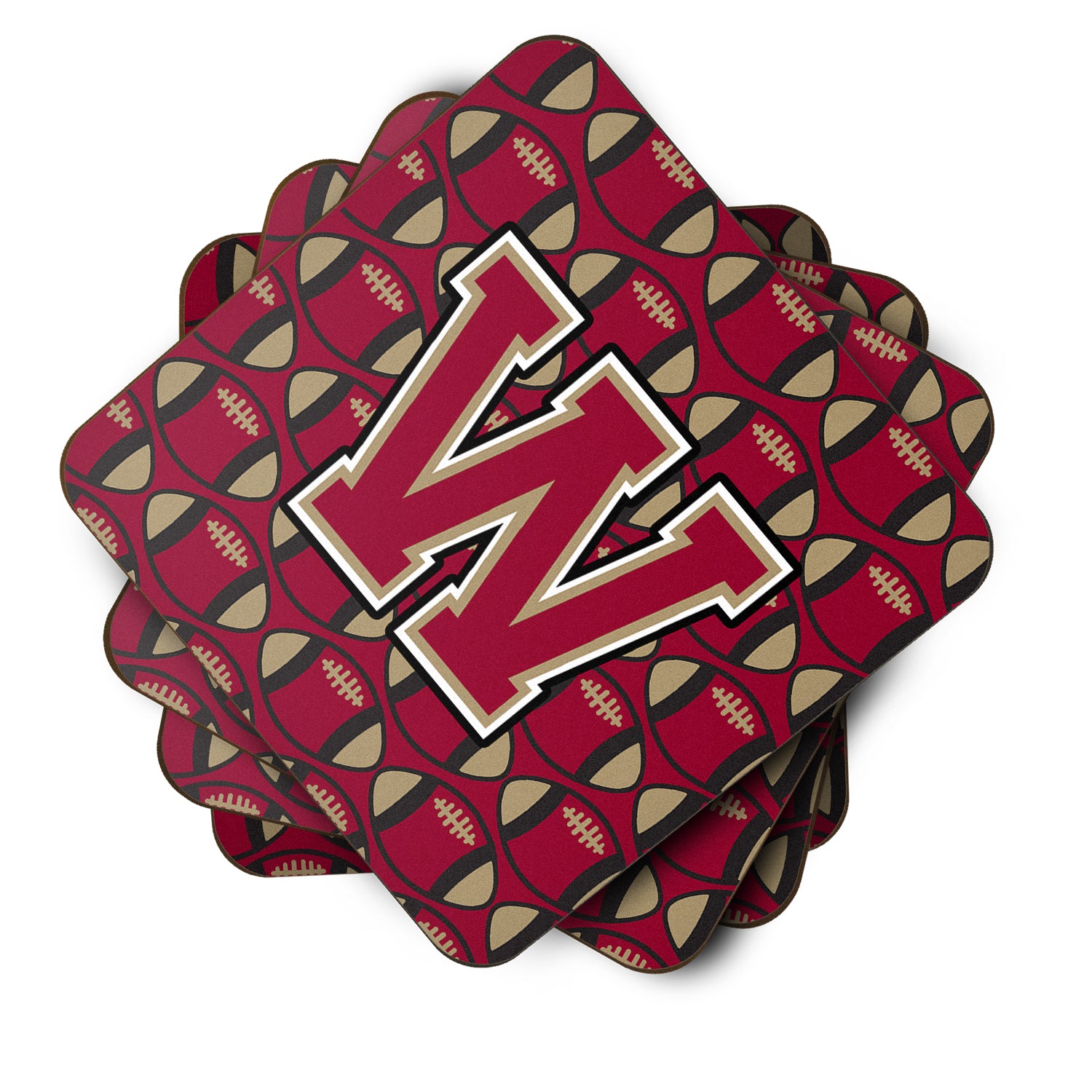 Letter W Football Garnet and Gold Foam Coaster Set of 4 CJ1078-WFC - the-store.com